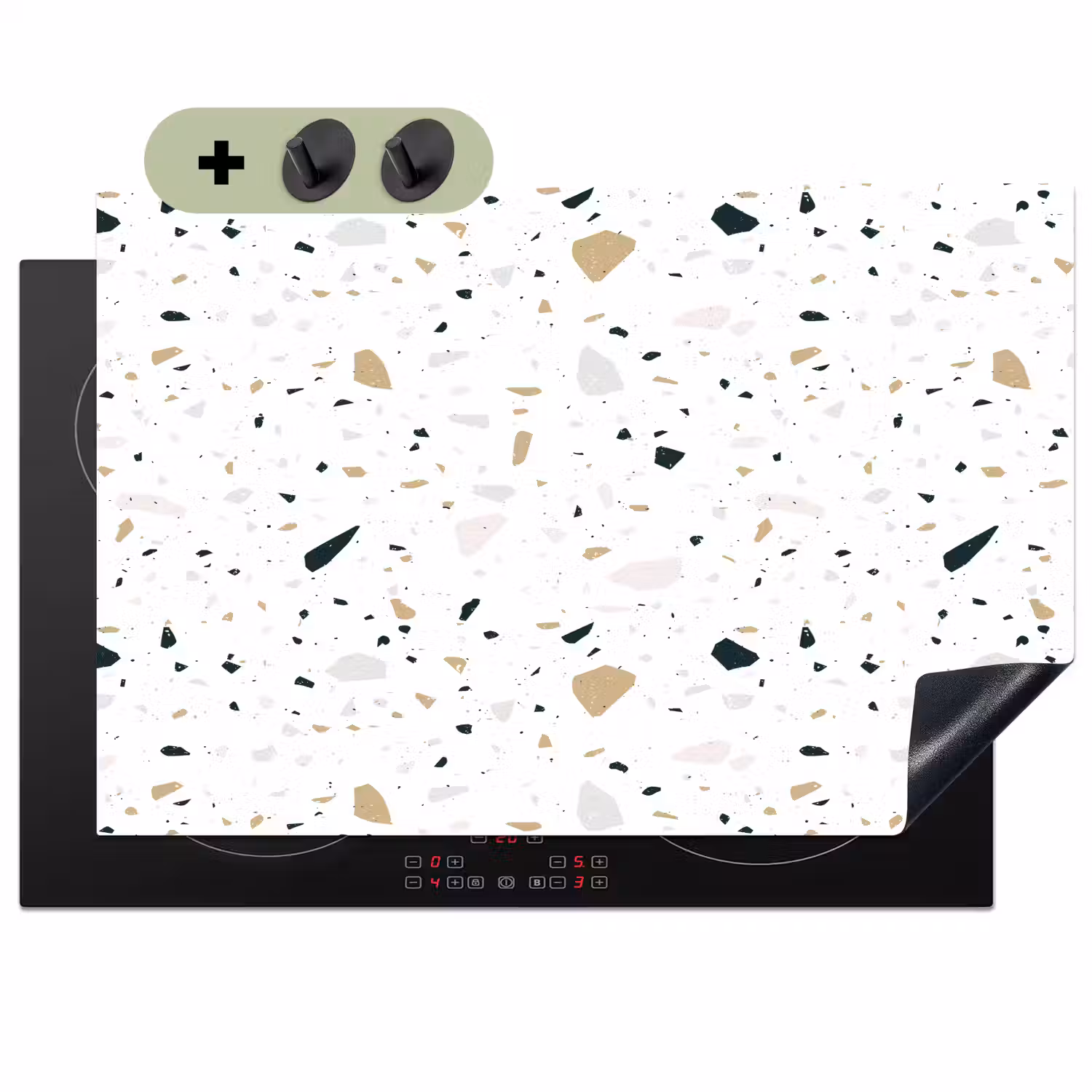 Terrazzo - Patroon - Wit - Neutraal Inductie beschemer met haakjes klein 777 -3d