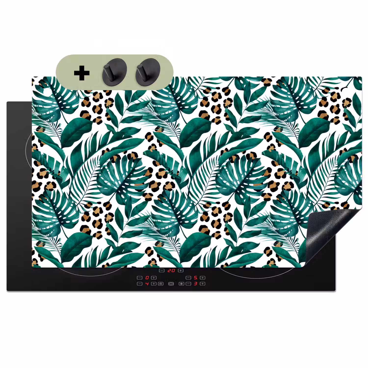 Dierenprint - Panter - Bladeren - Tropisch - Jungle Inductie beschemer met haakjes groot -3d