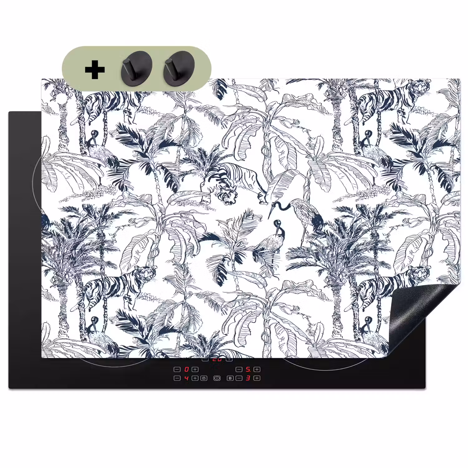 Tijger - Jungle - Blauw Inductie beschemer met haakjes klein 777 -3d