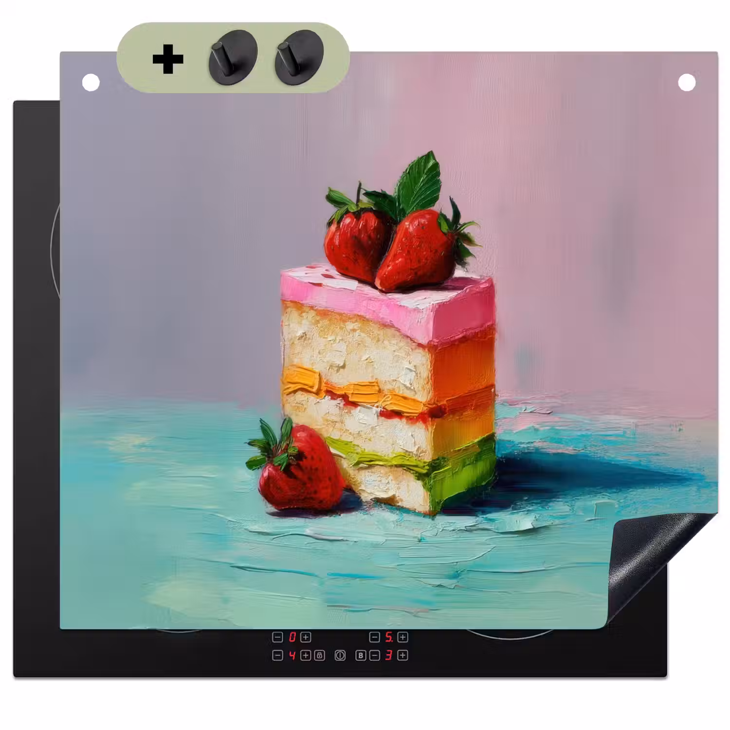 Taartje - Aardbeien - Glazuur - Kleurrijk Inductie beschemer met haakjes middel -3d