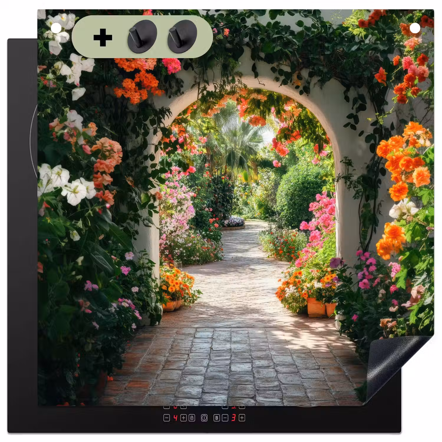 Doorkijk - Bloemen - Natuur - Bloementuin Inductie beschemer met haakjes middel -3d
