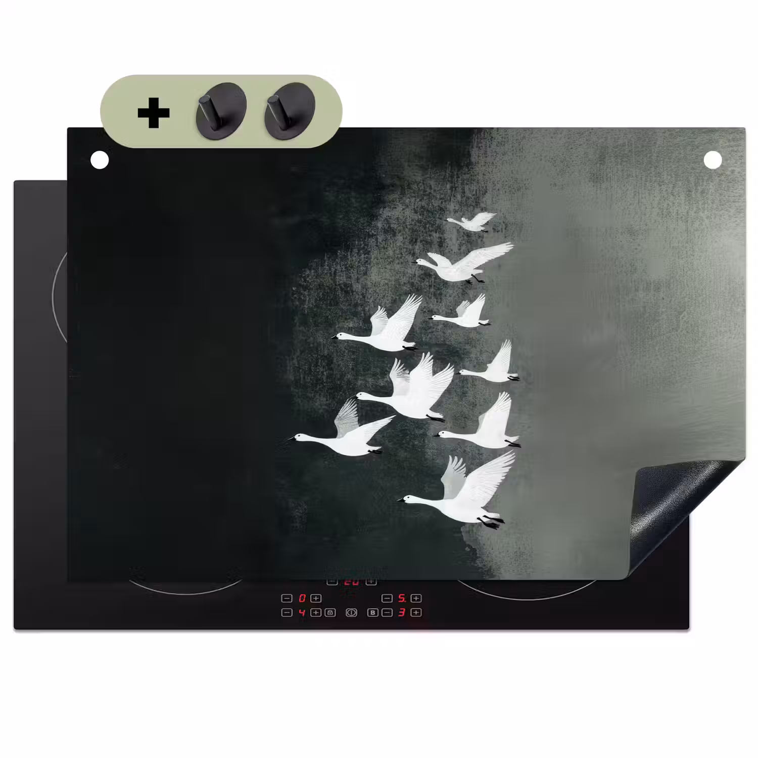 Vogel - Japandi - Groen Inductie beschemer met haakjes klein -3d