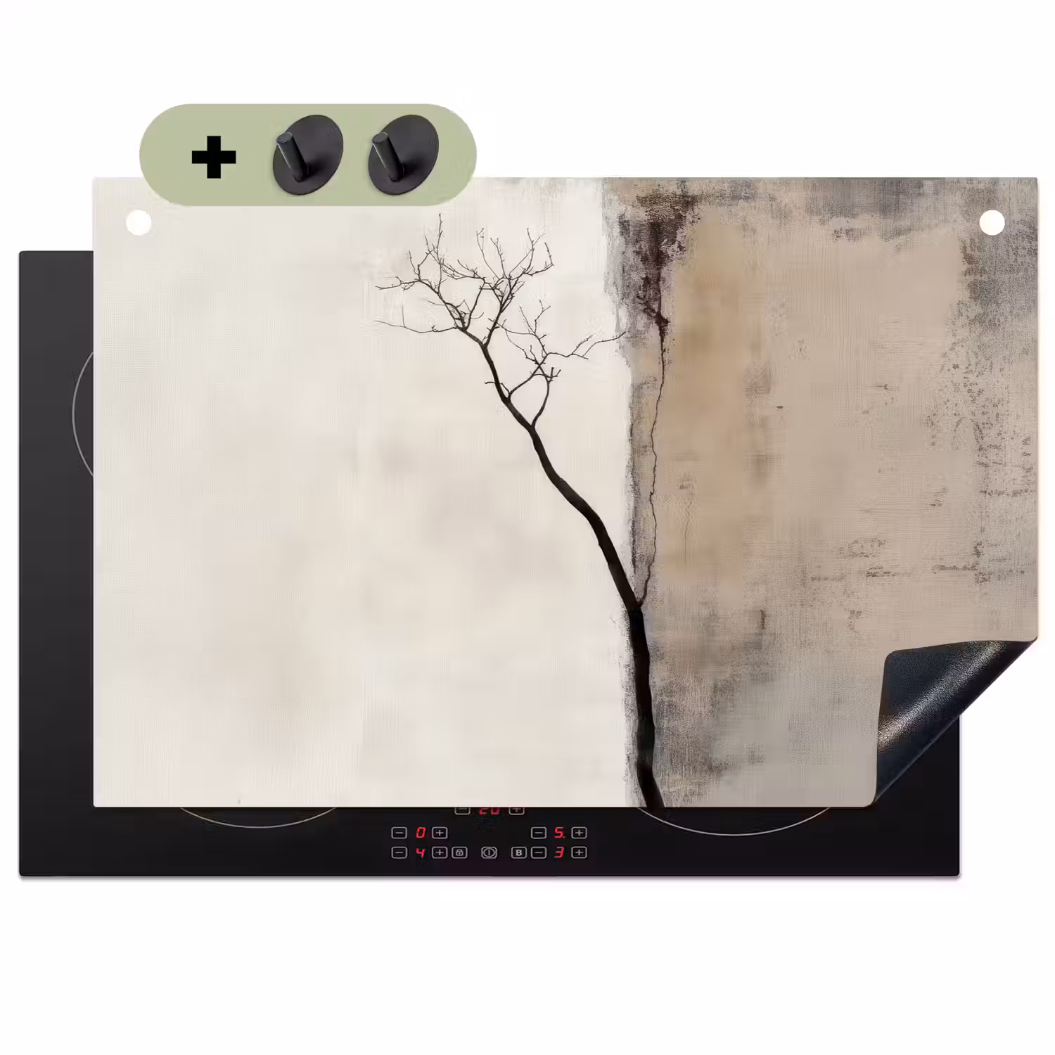 Wabi sabi - Plant - Beige Inductie beschemer met haakjes klein -3d