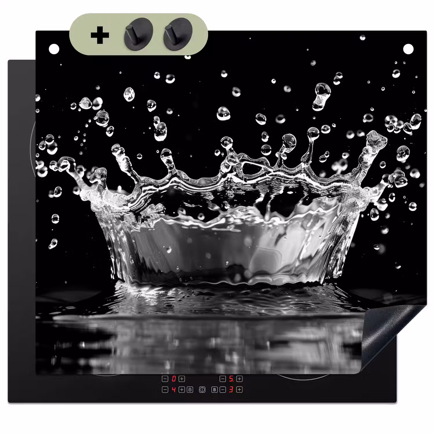 Water - Zwart - Abstract Inductie beschemer met haakjes middel -3d