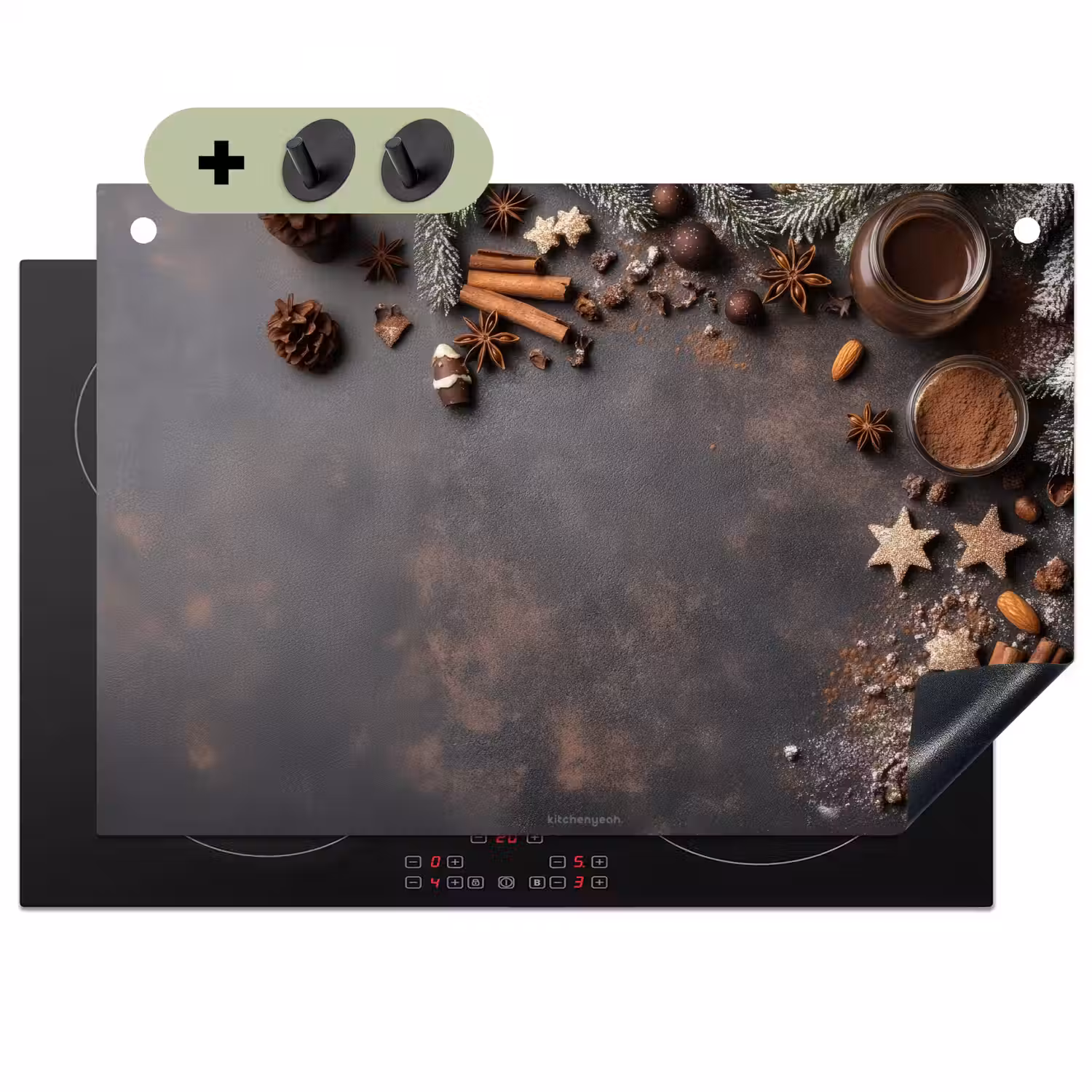 Winter - Kerst - Specerijen - Beton Inductie beschemer met haakjes klein -3d