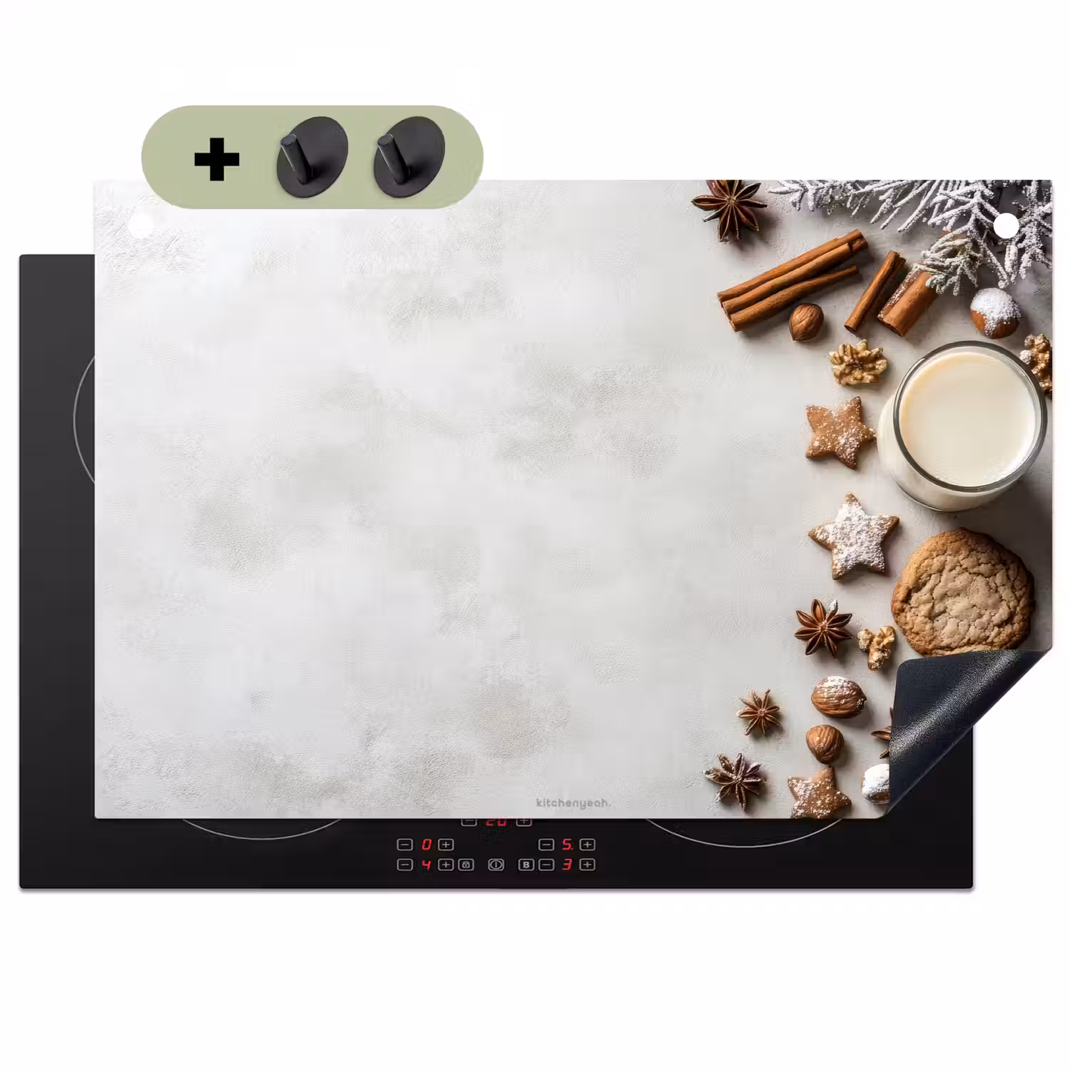 Winter - Kerst - Specerijen - Wit Inductie beschemer met haakjes klein -3d