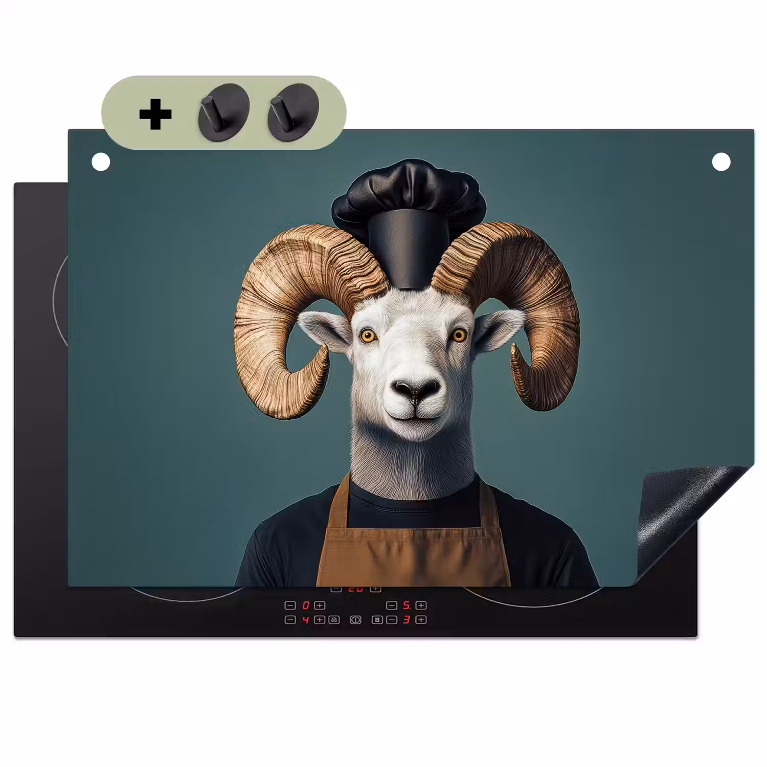 Geit - Hoorns - Kokskleding Inductie beschemer met haakjes klein -3d