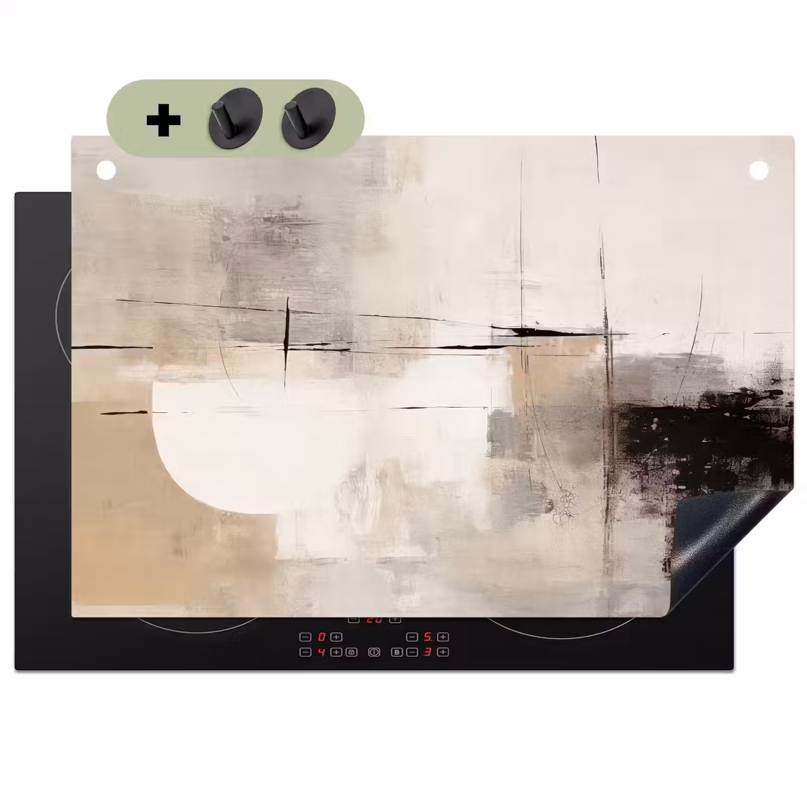 2-in-1 Herdabdeckplatte & Spritzschutz - Abstrakt - Kunst - Grau - Abstract - Kunst - Grijs Inductie beschemer met haakjes klein