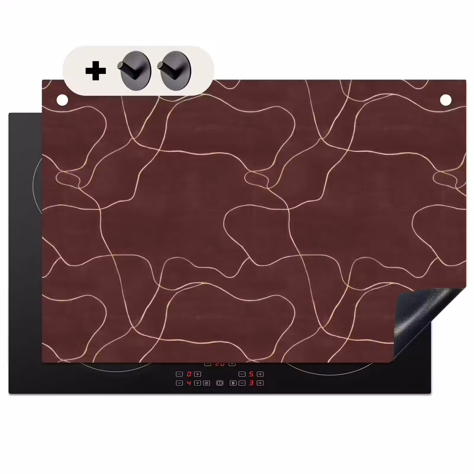 2-in-1 Herdabdeckplatte & Spritzschutz - Abstrakt - Modern - Braun - Abstract - Modern - Bruin Inductie beschemer met haakjes klein 777