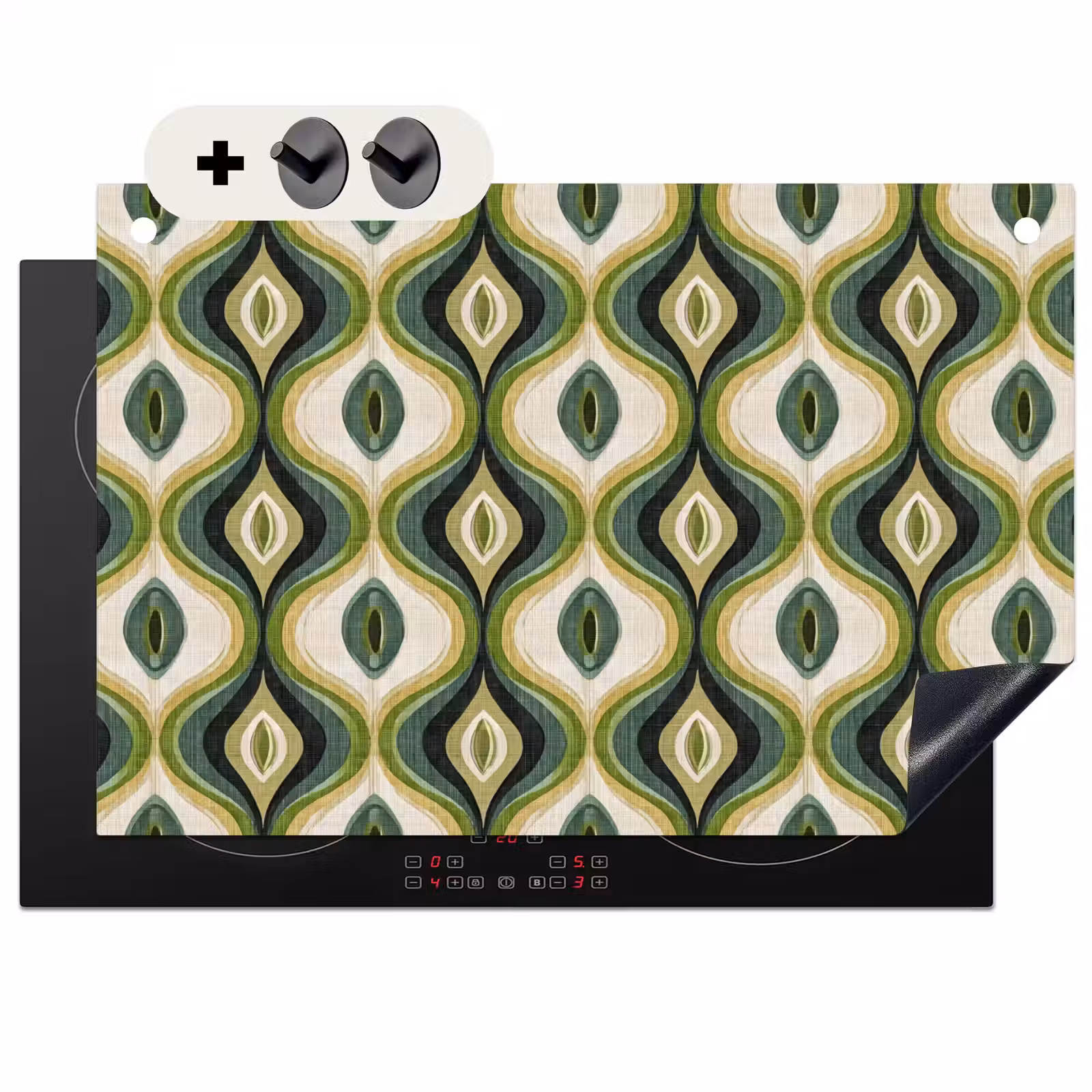 2-in-1 Herdabdeckplatte & Spritzschutz - Abstrakt - Rhythmisch - Grün - Abstract - Ritmisch - Groen Inductie beschemer met haakjes klein 777