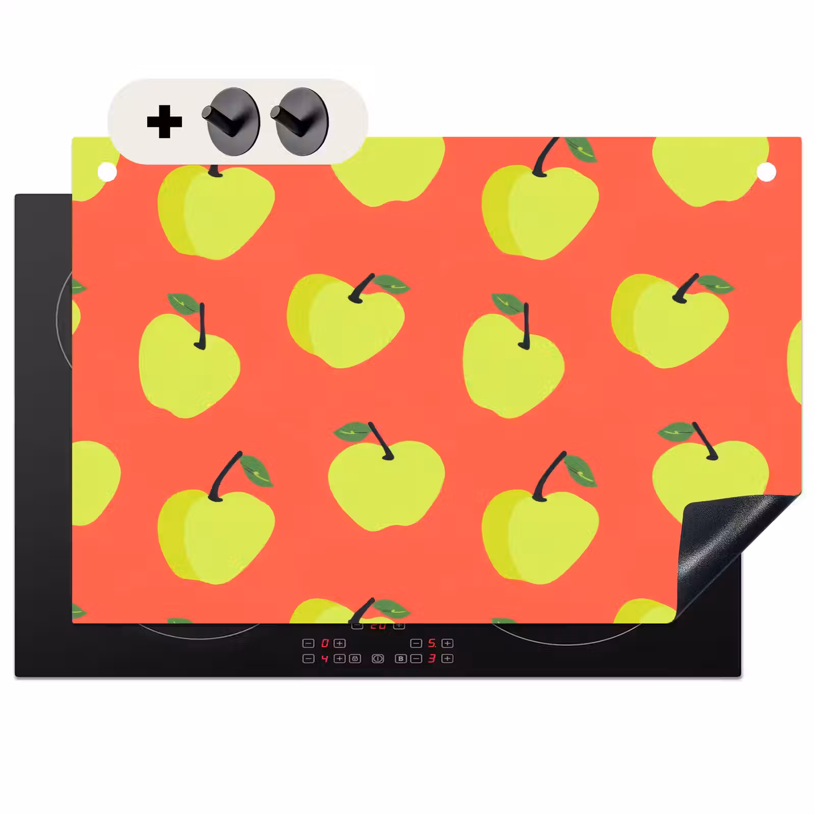 2-in-1 Herdabdeckplatte & Spritzschutz - Äpfel - Modern - Grün - Appels - Modern - Groen Inductie beschemer met haakjes klein 777
