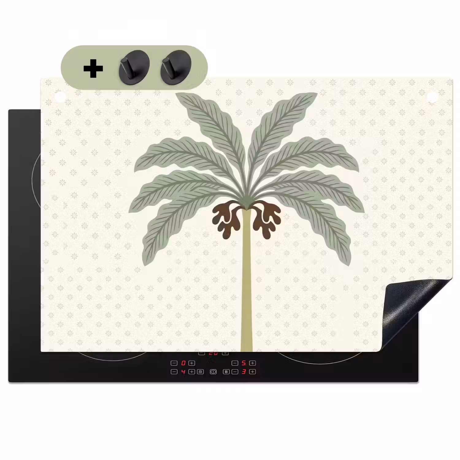 Boom - Bladeren - Groen - Decoratief - Beige Inductie beschemer met haakjes klein -3d