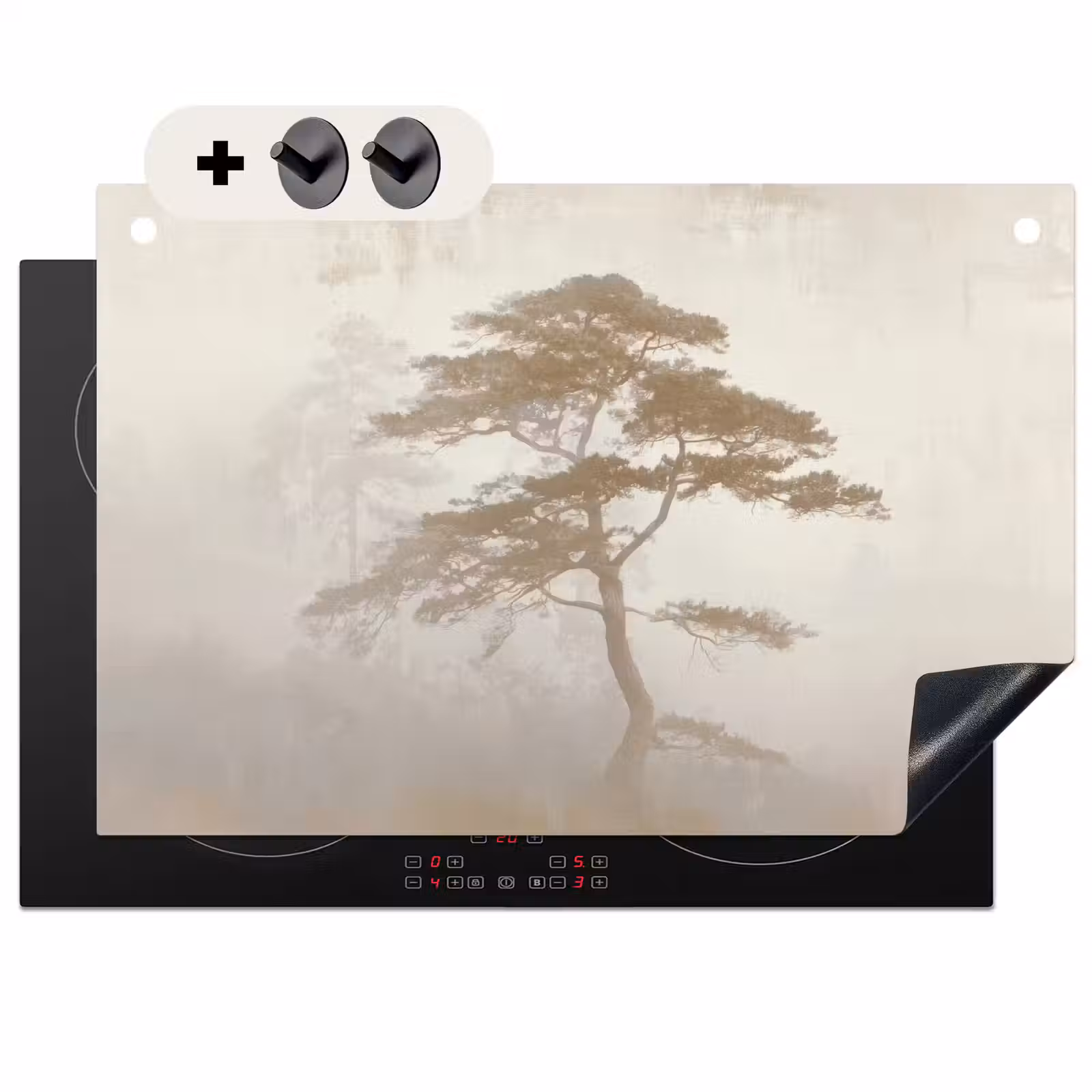 2-in-1 Herdabdeckplatte & Spritzschutz - Baum - Orientalischer Stil - Landschaft - Boom - Oosterse stijl - Landschap Inductie beschemer met haakjes klein