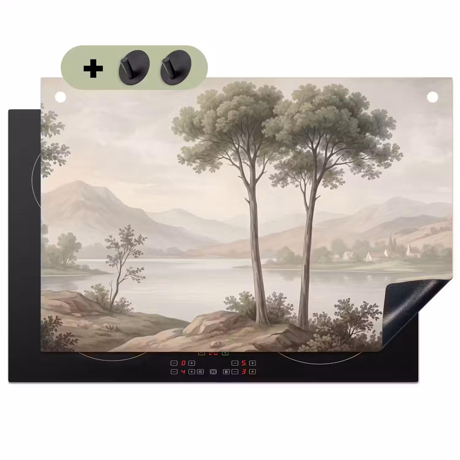 Bomen - Meer - Bergen - Illustratie Inductie beschemer met haakjes klein -3d