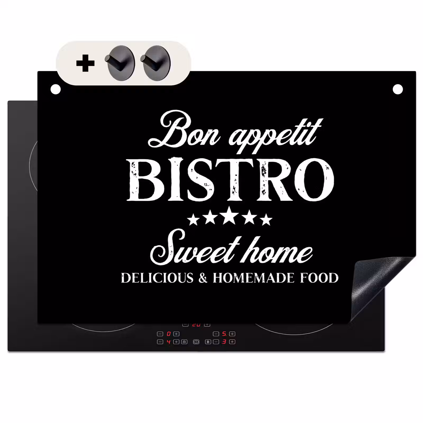 2-in-1 Herdabdeckplatte & Spritzschutz - Bistro des Herzens - Bistro van het Hart Inductie beschemer met haakjes klein