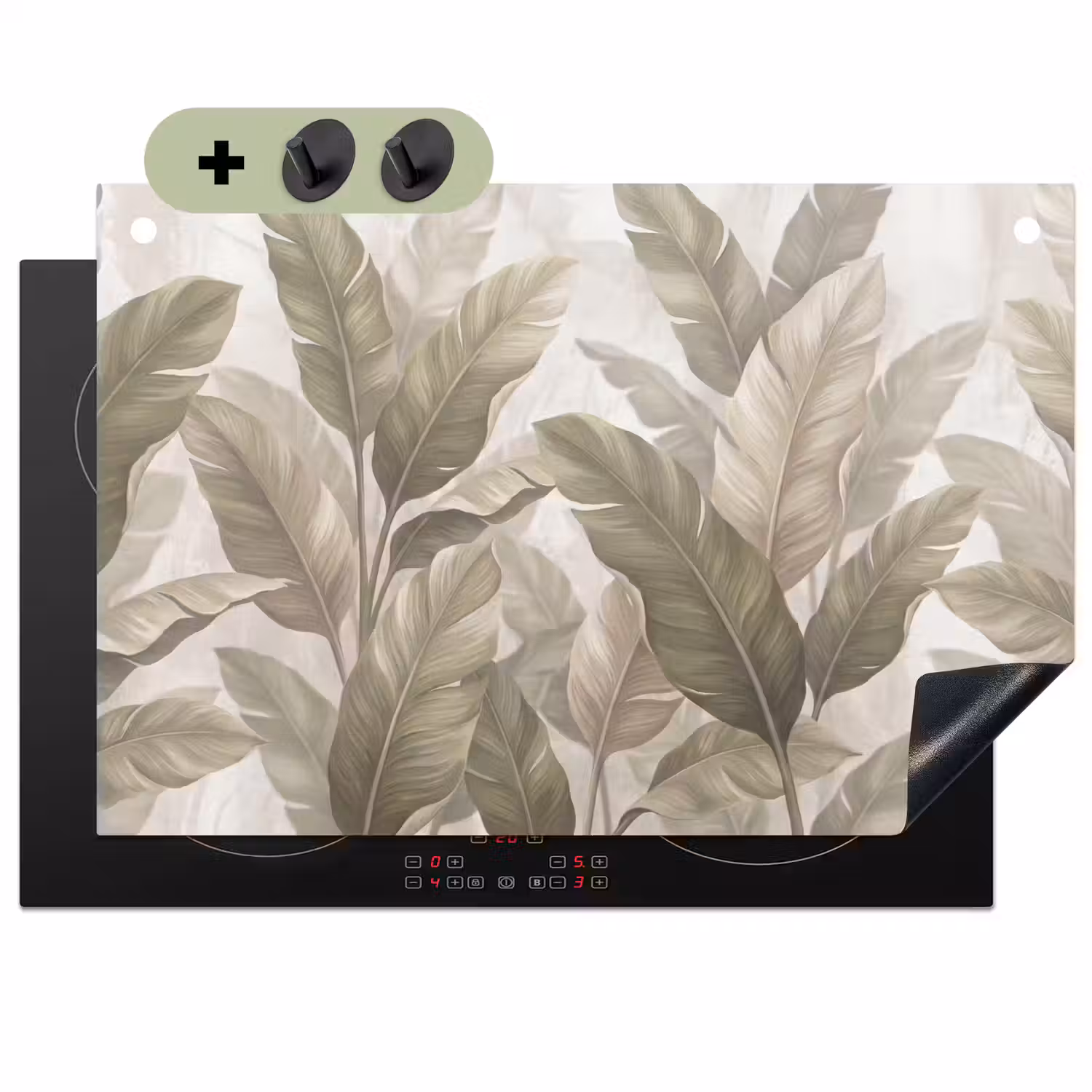 Bladeren - Tropisch - Natuur - Abstract - Beige Inductie beschemer met haakjes klein -3d