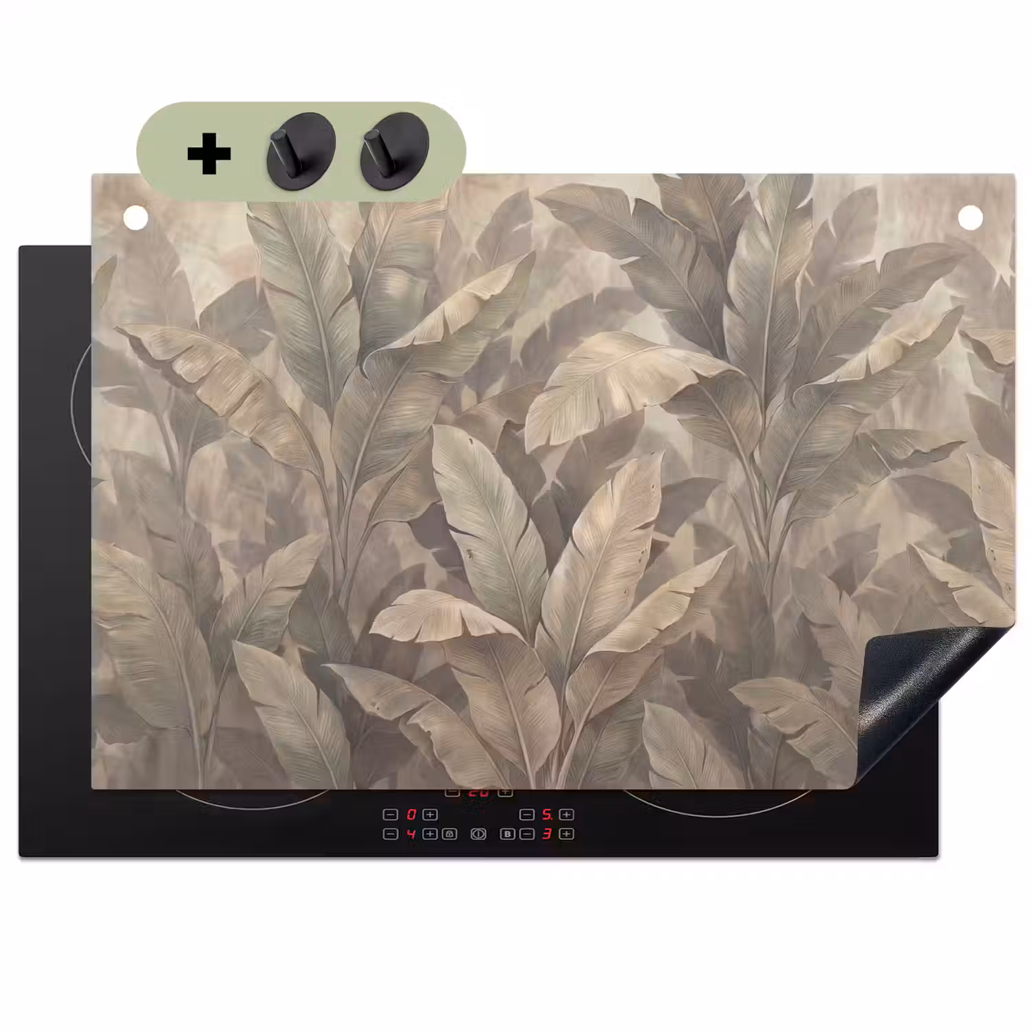Bladeren - Tropisch - Natuur - Modern - Beige Inductie beschemer met haakjes klein -3d