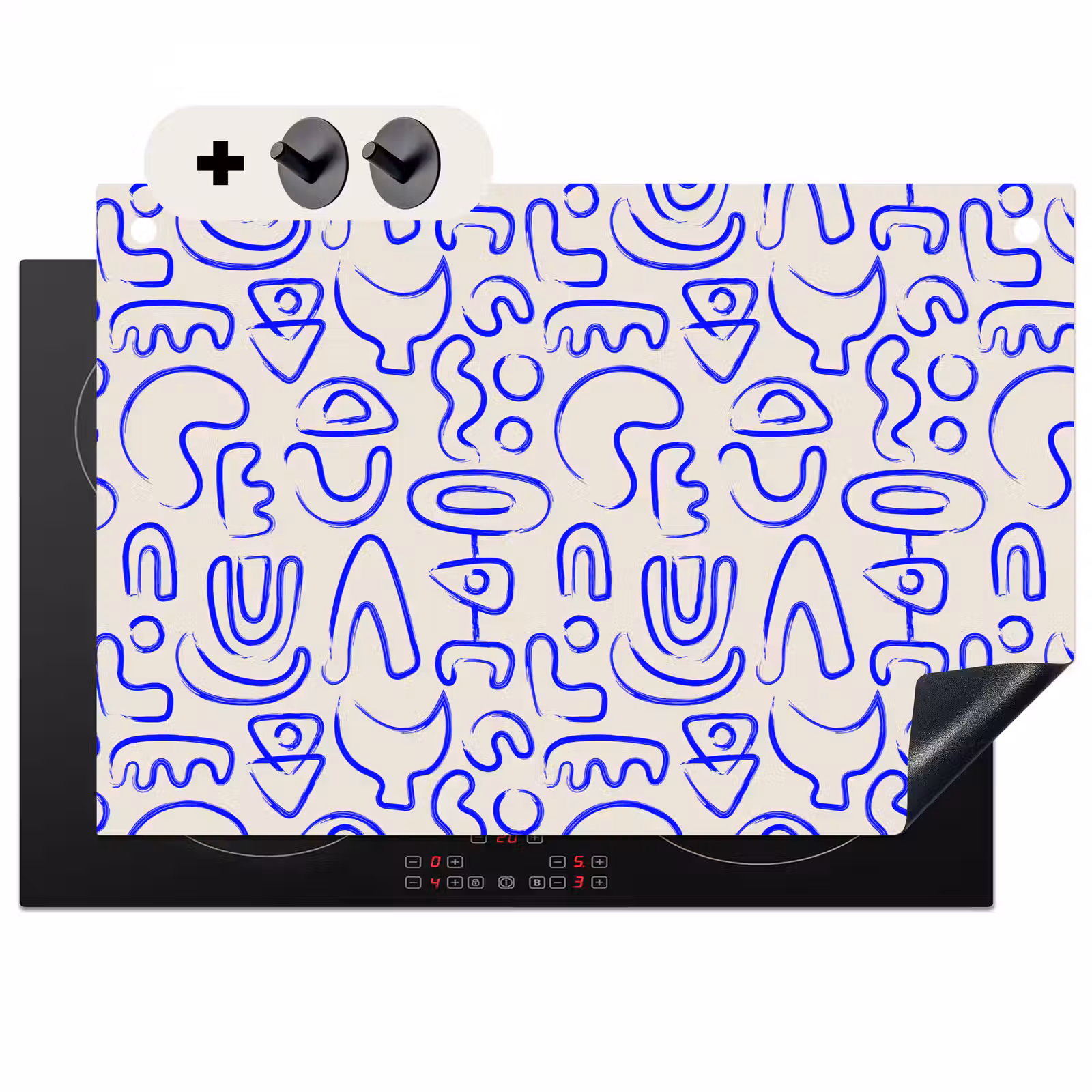 2-in-1 Herdabdeckplatte & Spritzschutz - Blau - Muster - Abstrakt - Beige - Blauw - Patroon - Abstract - Beige Inductie beschemer met haakjes klein 777