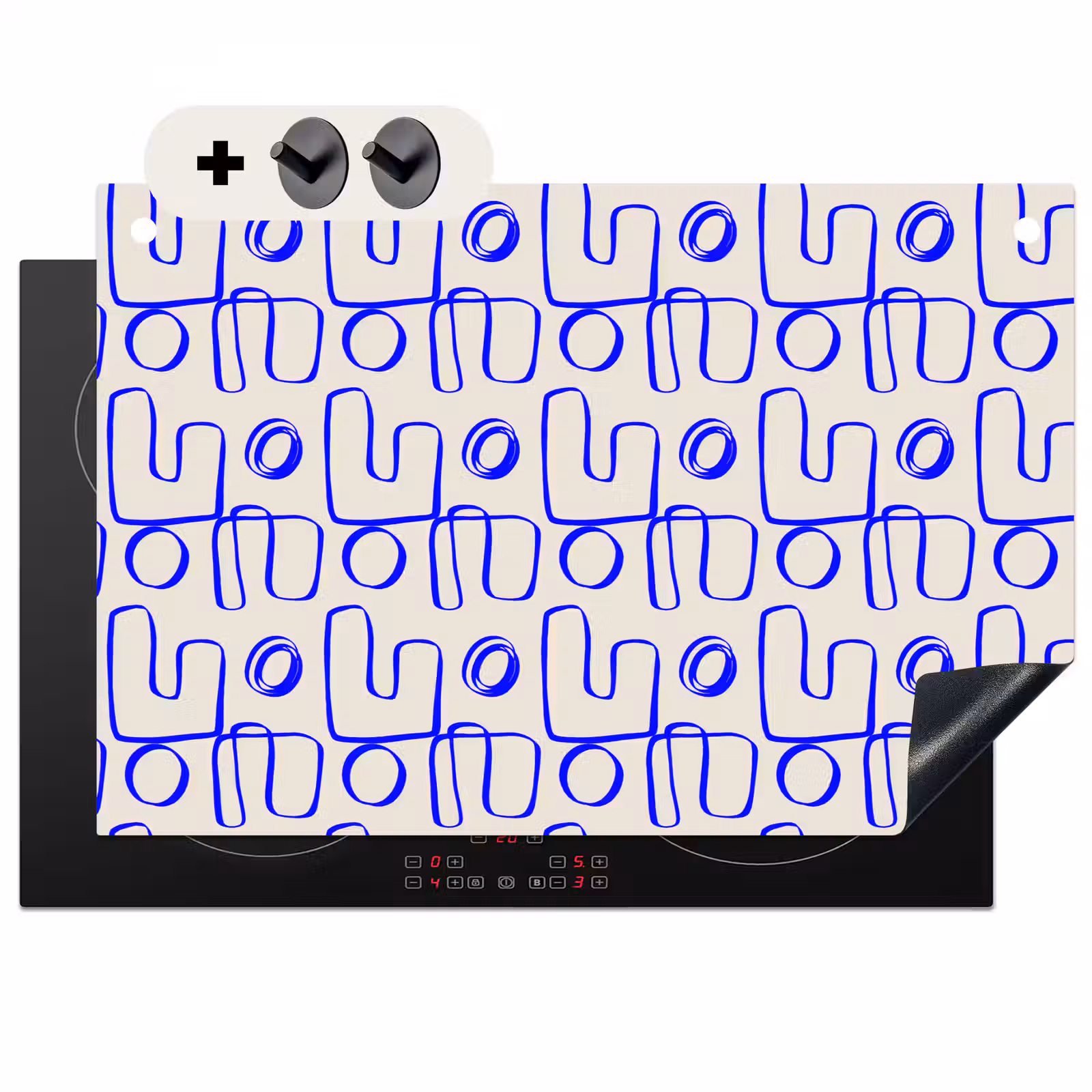 2-in-1 Herdabdeckplatte & Spritzschutz - Blau - Muster - Beige - Abstrakt - Blauw - Patroon - Beige - Abstract Inductie beschemer met haakjes klein 777