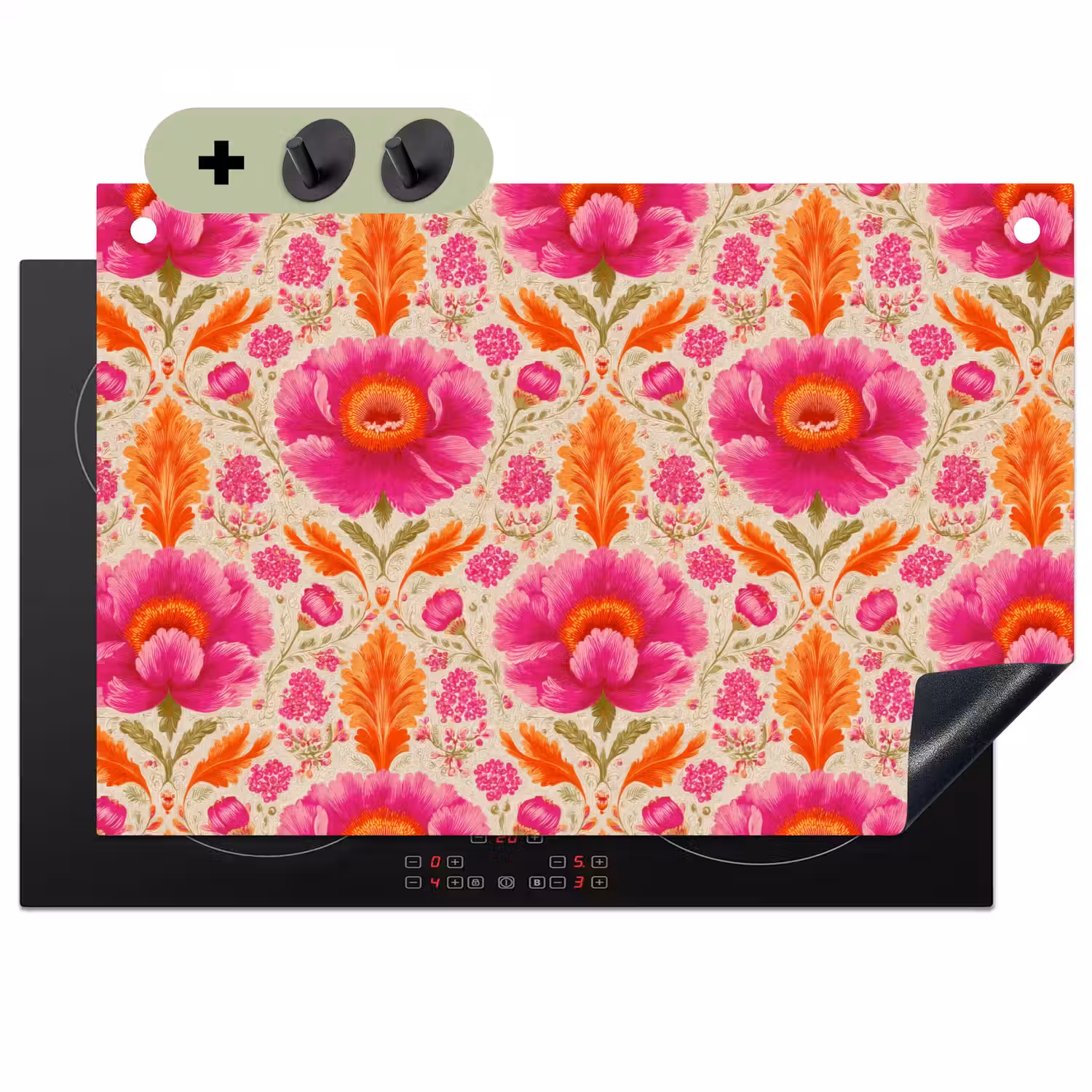 Bloemen - Barok - Roze - Oranje Inductie beschemer met haakjes klein 777 -3d