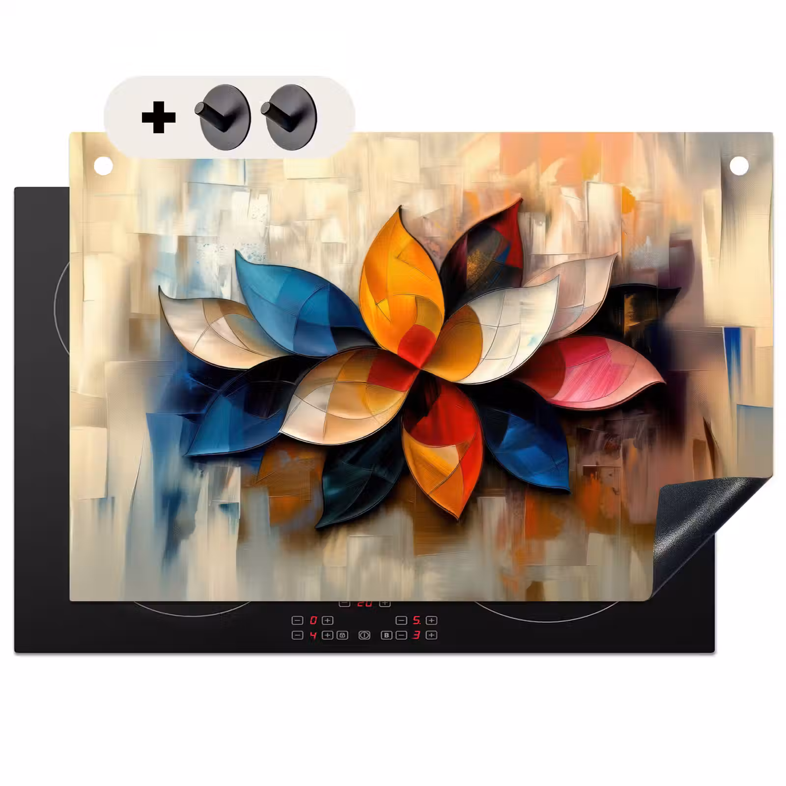 2-in-1 Herdabdeckplatte & Spritzschutz - Blume - Abstrakt - Bunt - Blätter - Bloem - Abstract - Kleurrijk - Bladeren Inductie beschemer met haakjes klein
