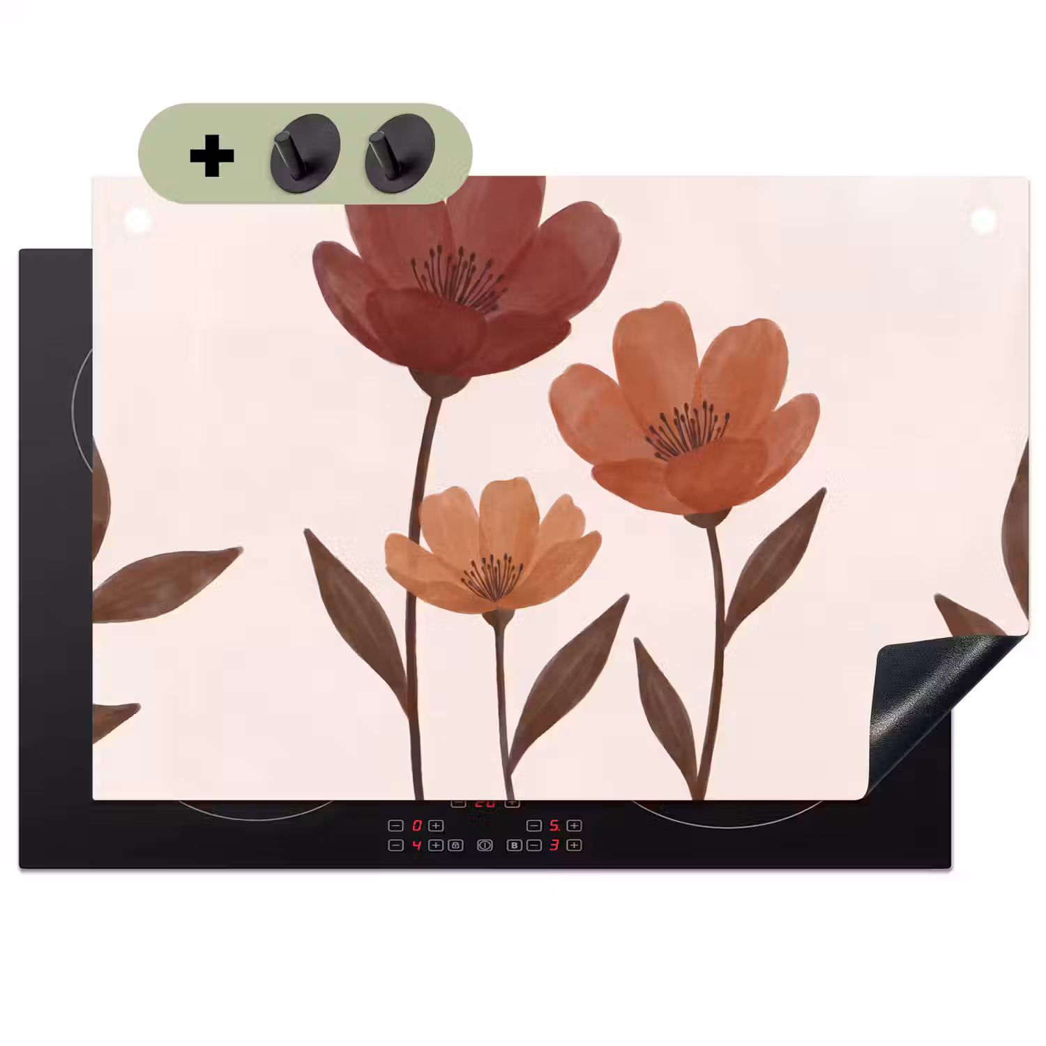 Bloemen - Abstract - Modern - Bruin - Decoratief Inductie beschemer met haakjes klein -3d