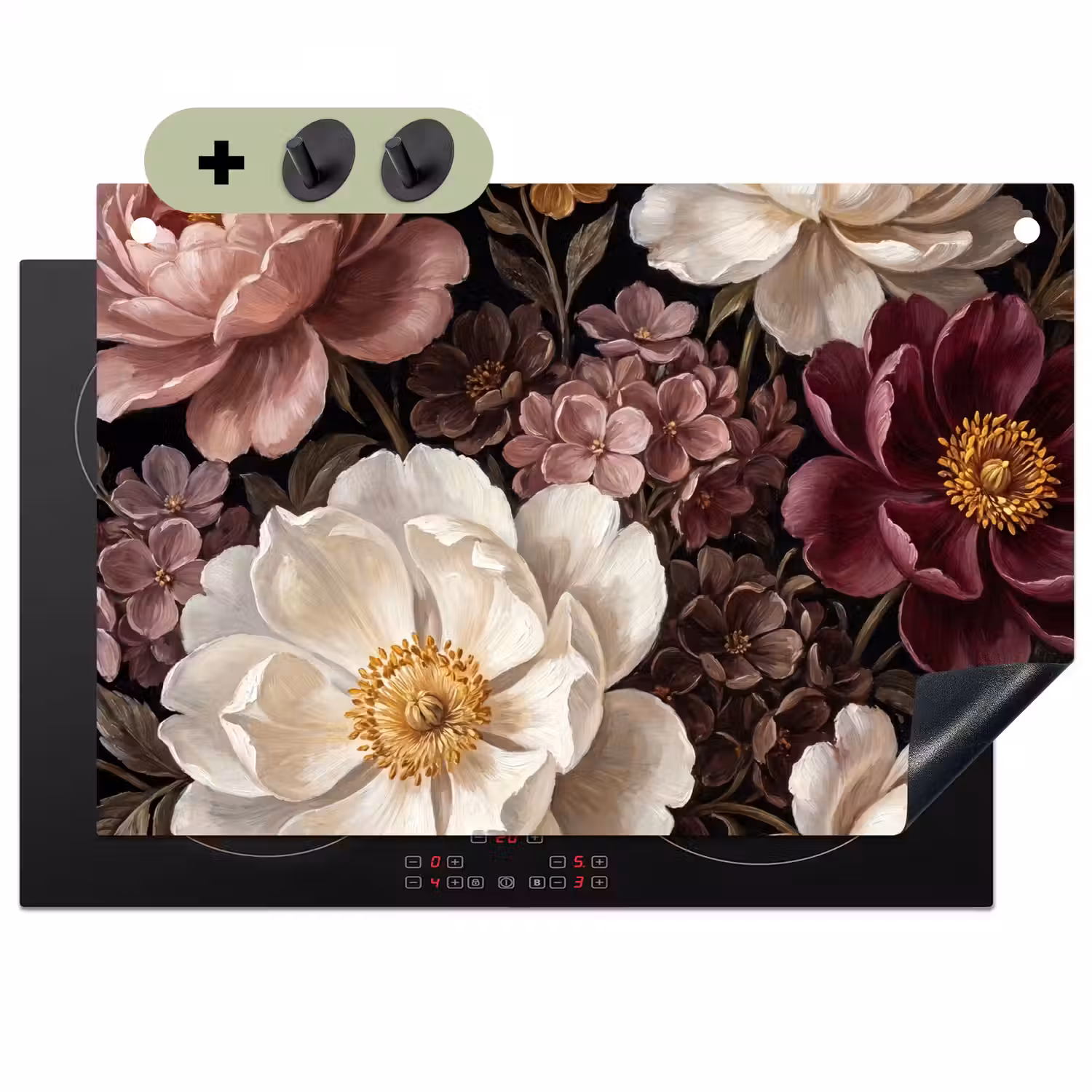 Bloemen - Boeket - Klassiek - Donker - Rood Inductie beschemer met haakjes klein -3d