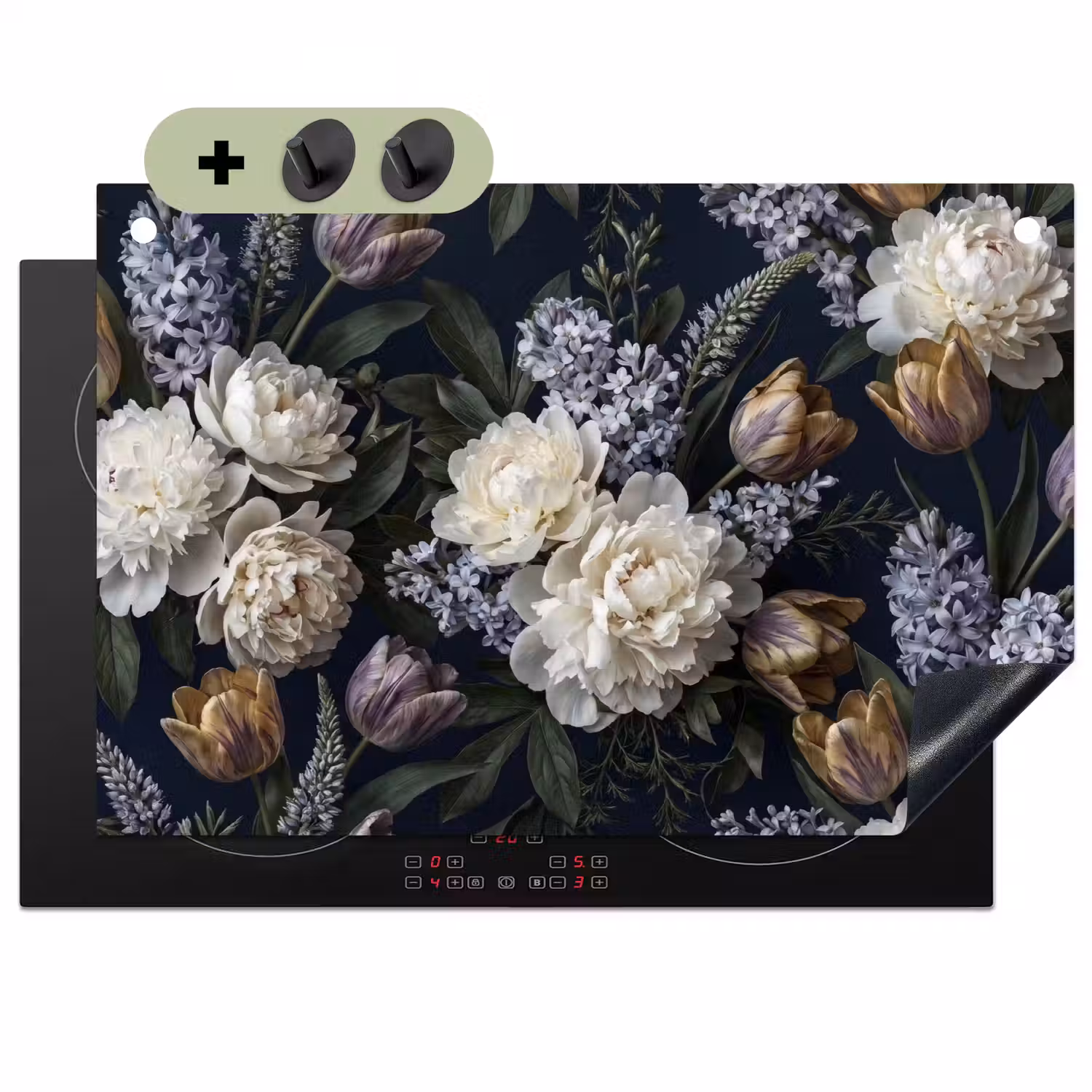 Bloemen - Donker - Elegant - Natuur - Wit Inductie beschemer met haakjes klein -3d