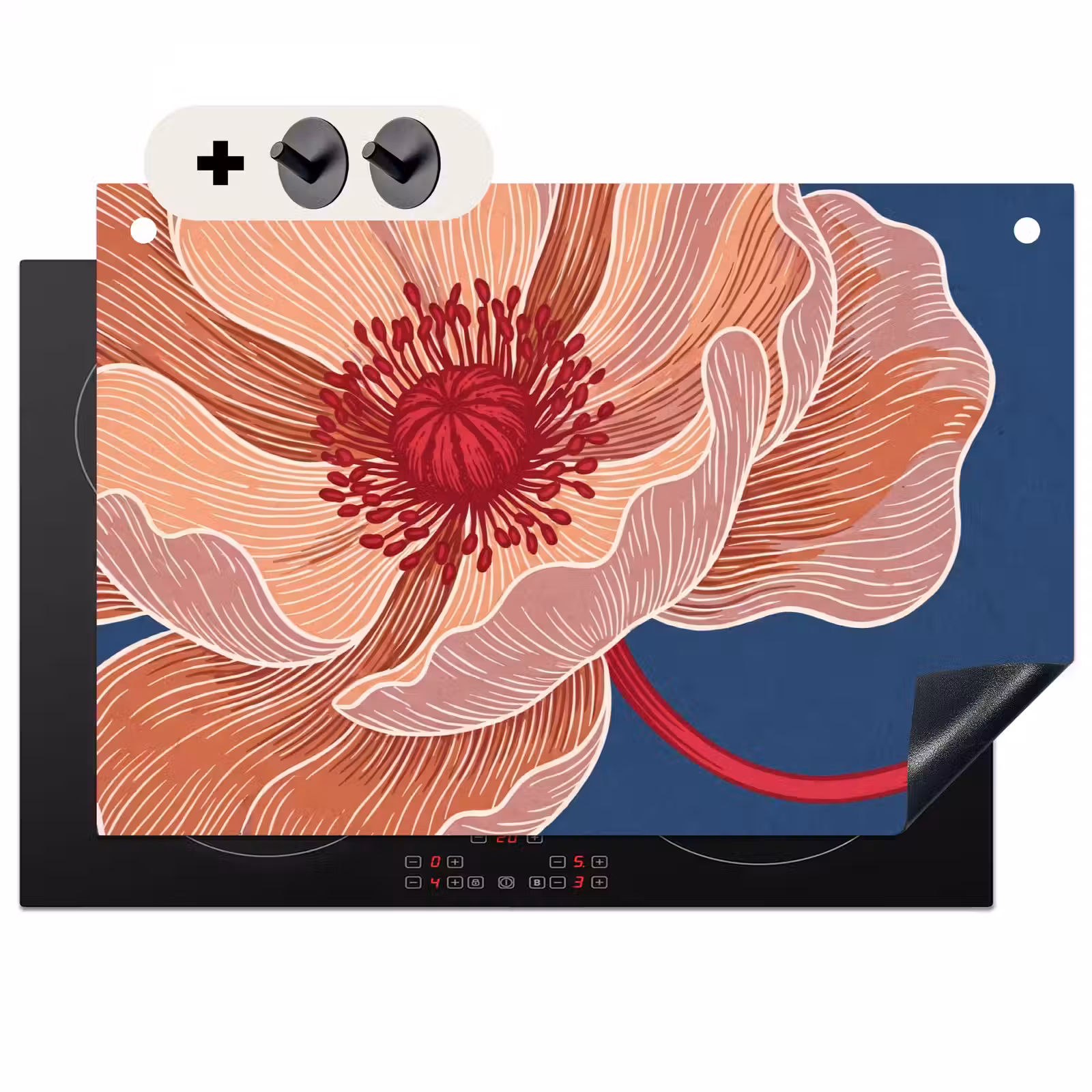 2-in-1 Herdabdeckplatte & Spritzschutz - Blumen – Modern – Abstrakt - Bloemen - Modern - Abstract Inductie beschemer met haakjes klein