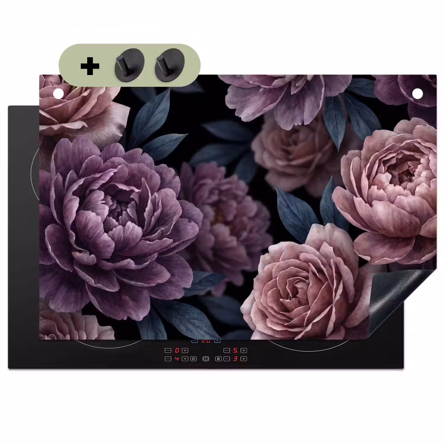 Bloemen - Patroon - Donker - Botanisch - Paars Inductie beschemer met haakjes klein -3d