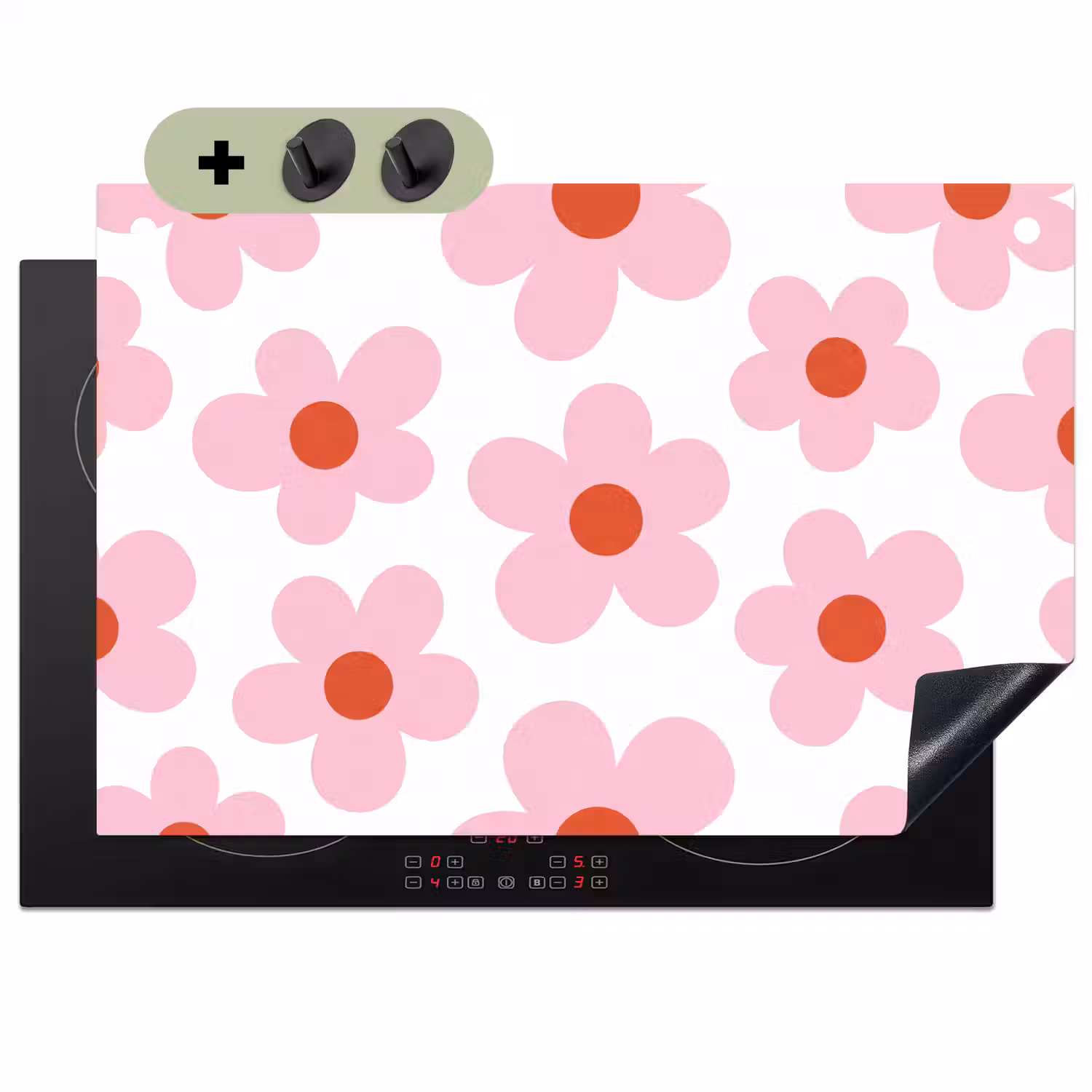 Bloemen - Patroon - Modern - Roze - Wit Inductie beschemer met haakjes klein -3d