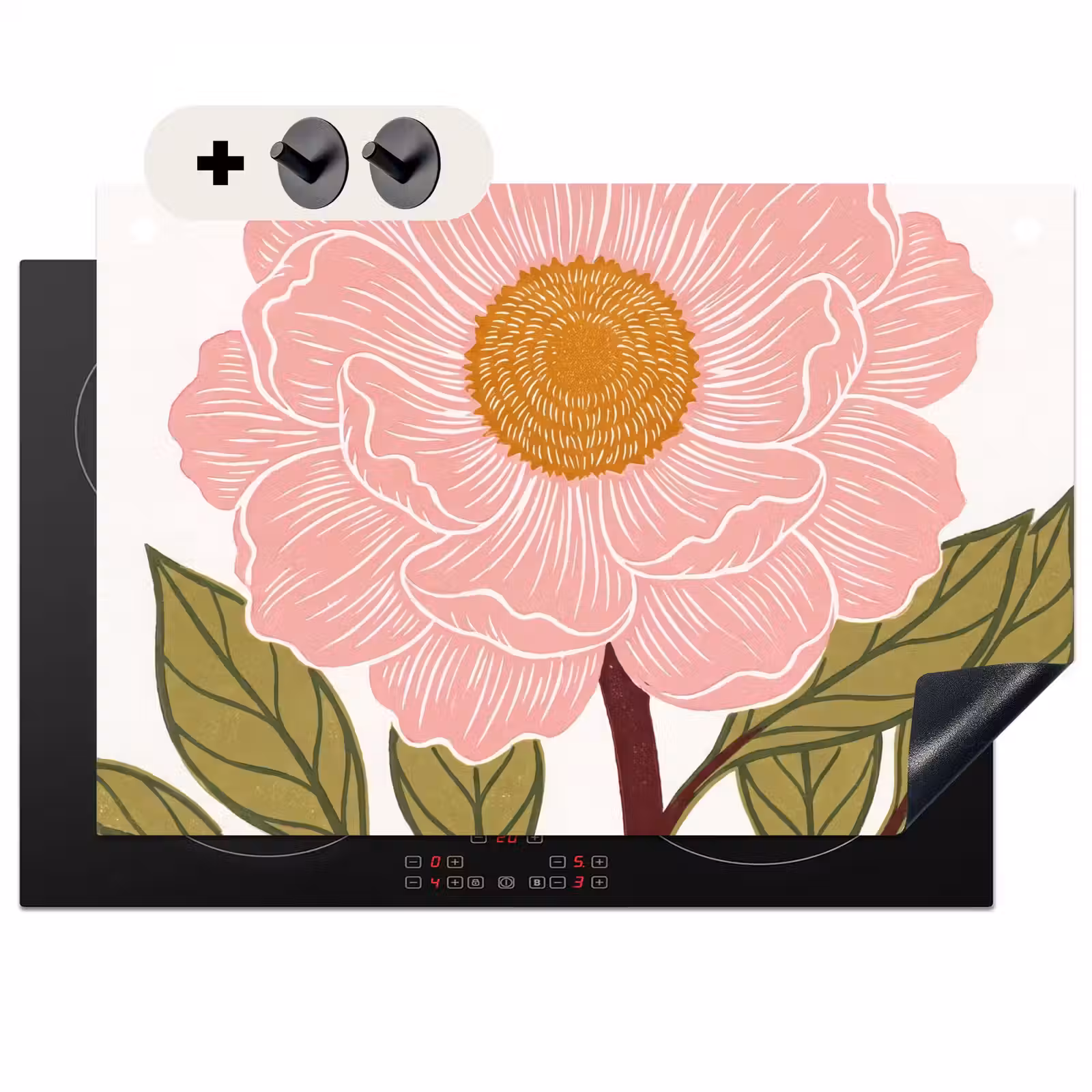 2-in-1 Herdabdeckplatte & Spritzschutz - Blumen – Rosa – Illustration - Bloemen - Roze - Illustratie Inductie beschemer met haakjes klein