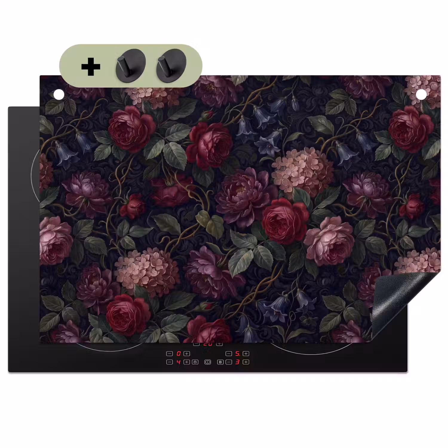 Bloemen - Rood - Klassiek - Donker - Patroon Inductie beschemer met haakjes klein -3d