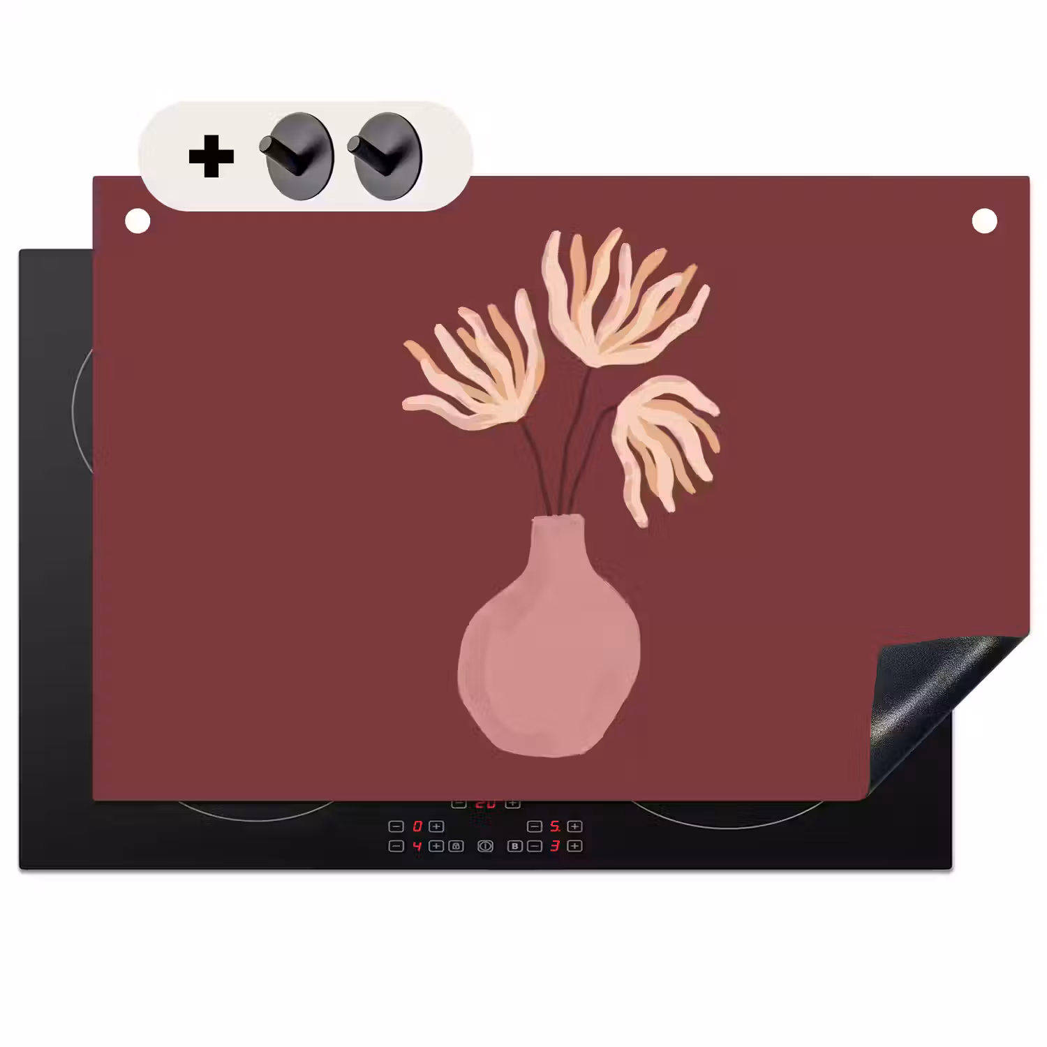 Bloemen - Vaas - Abstract - Modern - Aardetinten Inductie beschemer met haakjes klein -3d
