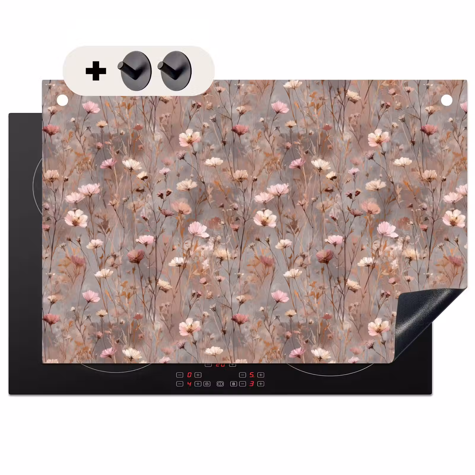 2-in-1 Herdabdeckplatte & Spritzschutz - Blumen - Wild - Pastell - Bloemen - Wild - Pastel Inductie beschemer met haakjes klein 777
