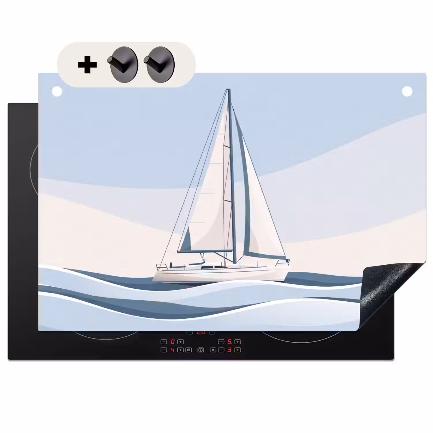Boot - Zeil - Zee - Modern - Beige Inductie beschemer met haakjes klein -3d