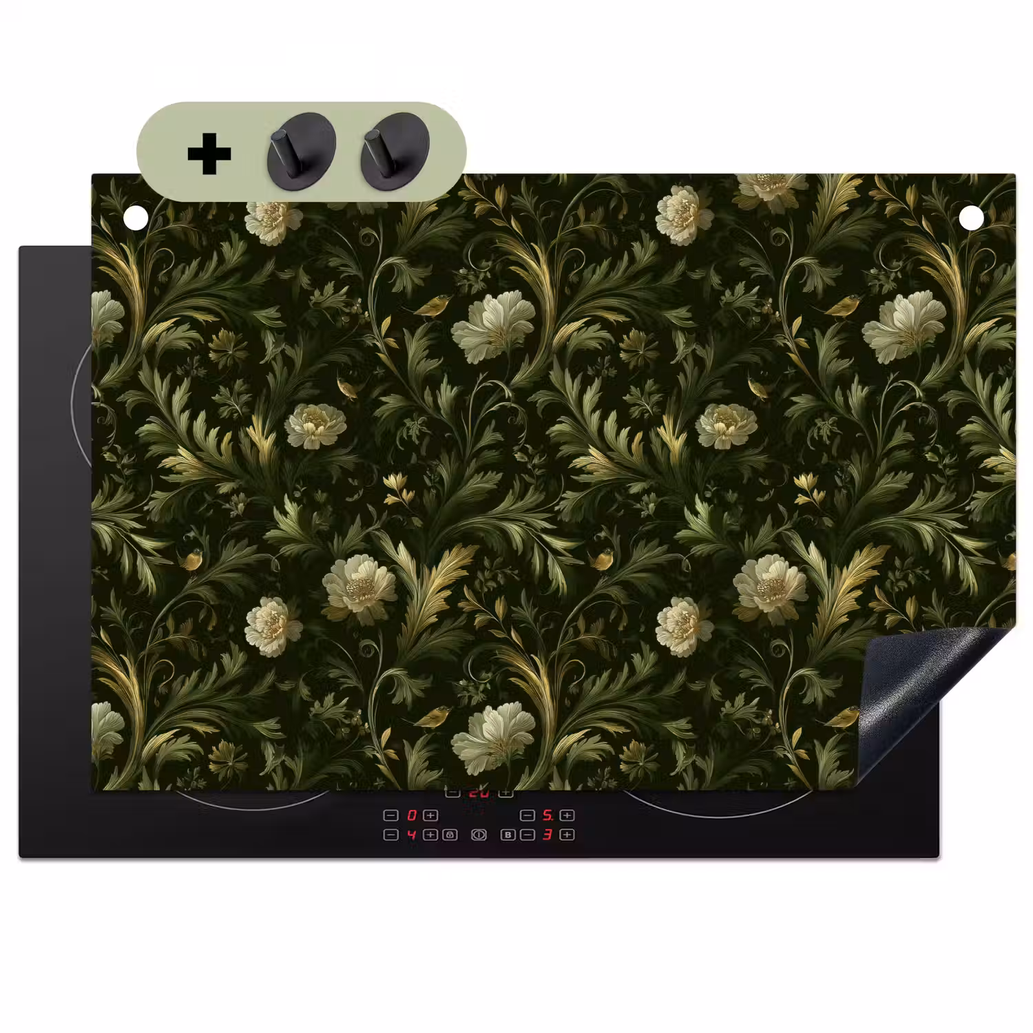 Botanisch - Naadloos - Bloemen Inductie beschemer met haakjes klein 777 -3d