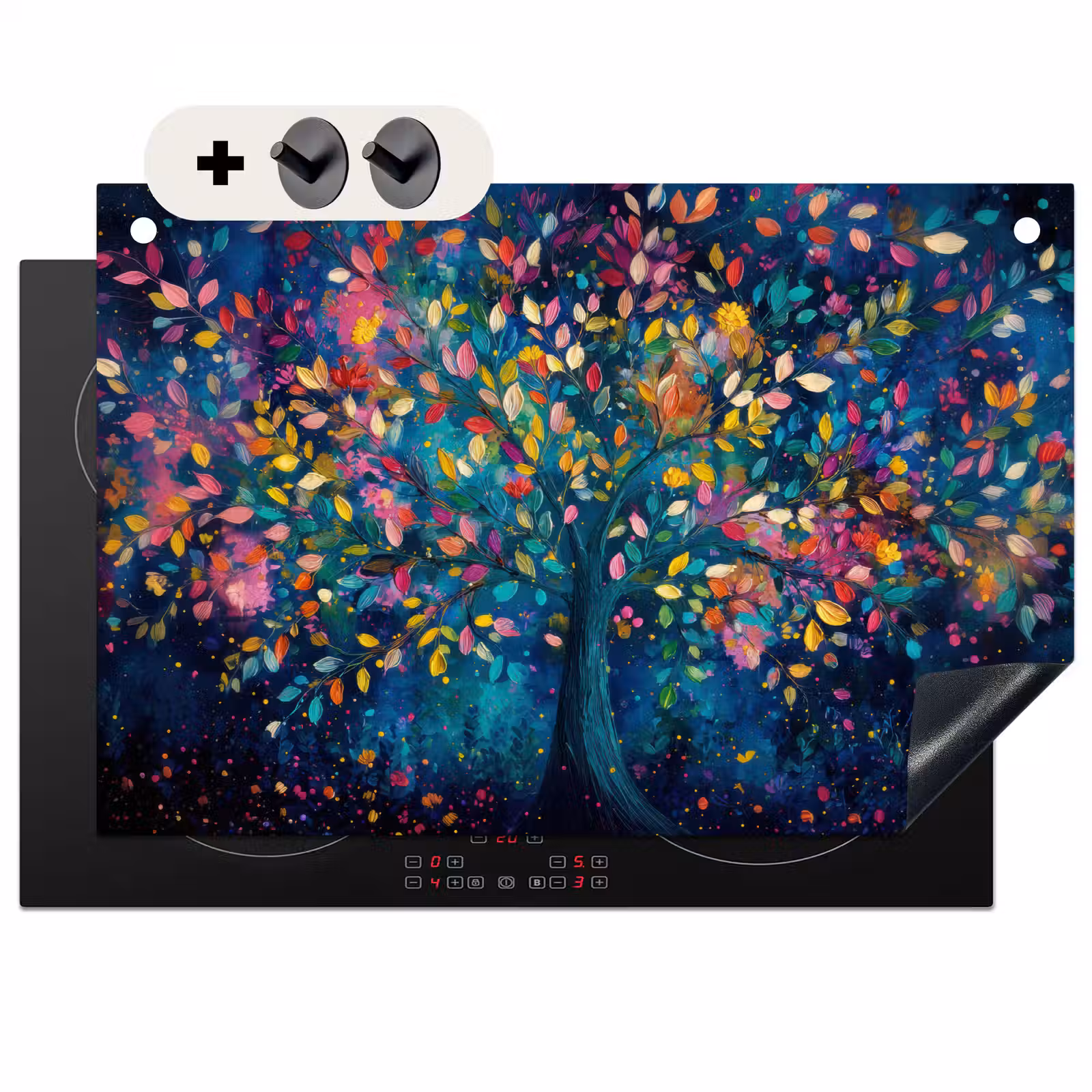 2-in-1 Herdabdeckplatte & Spritzschutz - Bunt - Baum - Magisch - Abstrakt - Kleurrijk - Boom - Magisch - Abstract Inductie beschemer met haakjes klein
