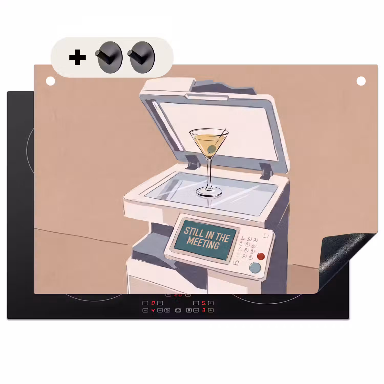 Kantoor - Drank - Humor - Illustratie Inductie beschemer met haakjes klein -3d