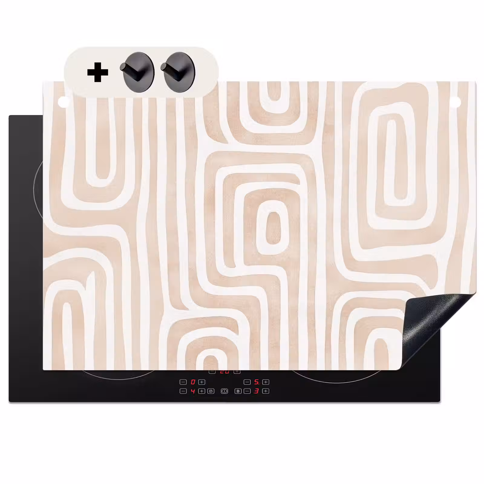 2-in-1 Herdabdeckplatte & Spritzschutz - Dekorativ - Labyrinth - Beige - Decoratief - Labyrint - Beige Inductie beschemer met haakjes klein