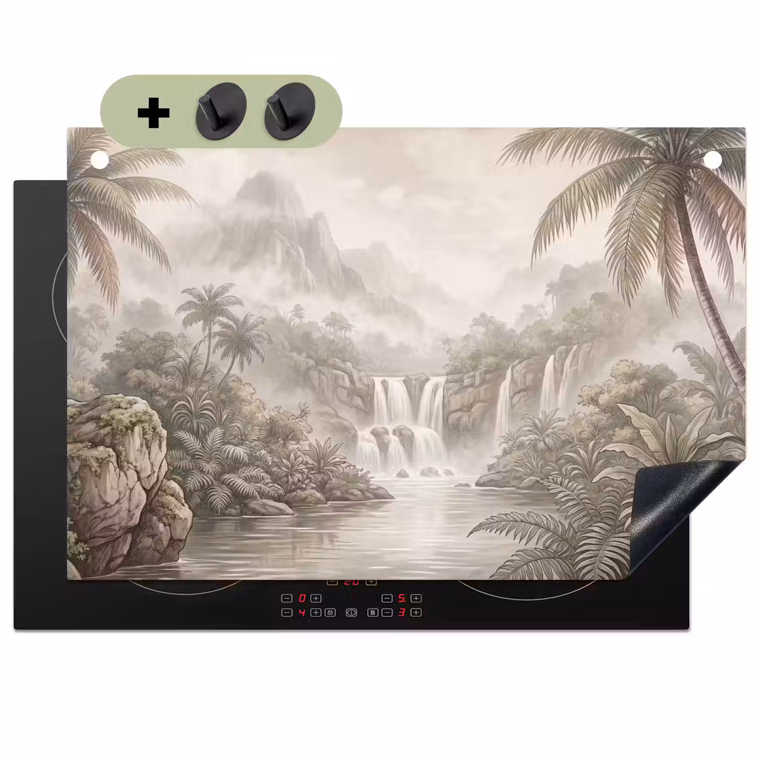 Jungle - Watervallen - Tropisch - Illustratie Inductie beschemer met haakjes klein -3d