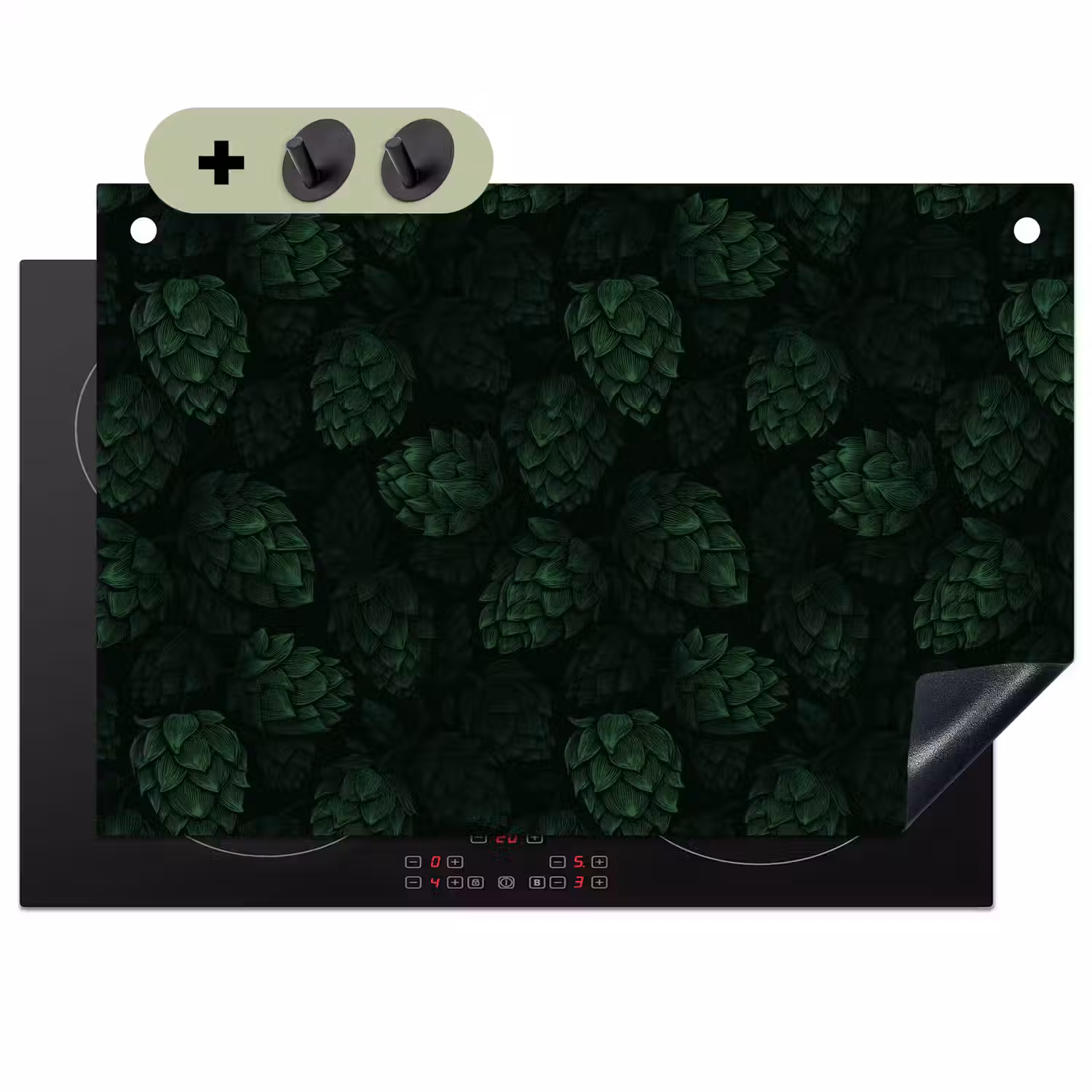 Donker - Groen - Hopbellen - Botanisch - Illustratie Inductie beschemer met haakjes klein 777 -3d