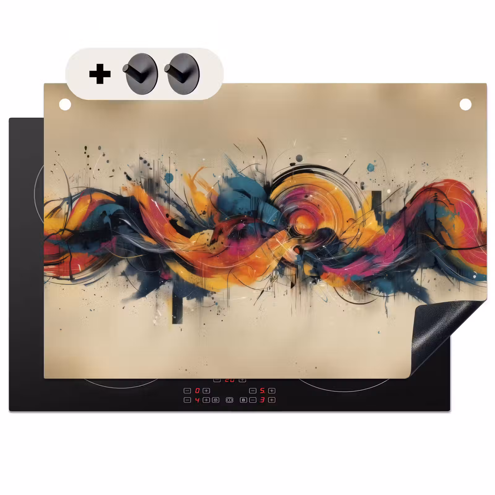 2-in-1 Herdabdeckplatte & Spritzschutz - Explosion - Farbenfroh - Formen - Abstrakt - Explosie - Kleurrijk - Vormen - Abstract Inductie beschemer met haakjes klein
