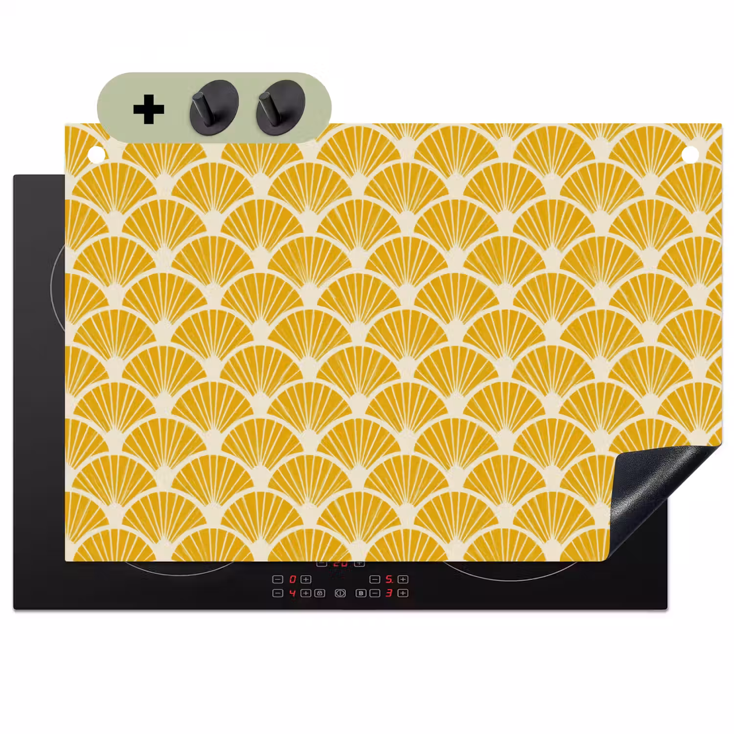 Waaiers - Art Deco - Retro - Okergeel Inductie beschemer met haakjes klein 777 -3d