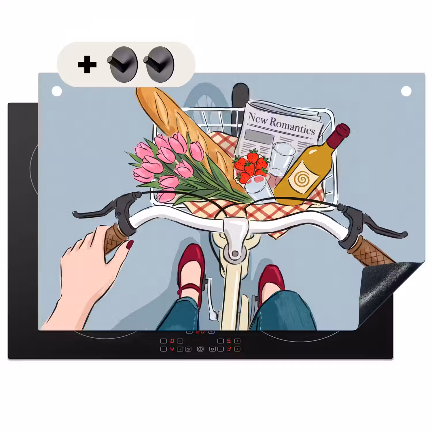 Fiets - Picknick - Zomer - Illustratie Inductie beschemer met haakjes klein -3d
