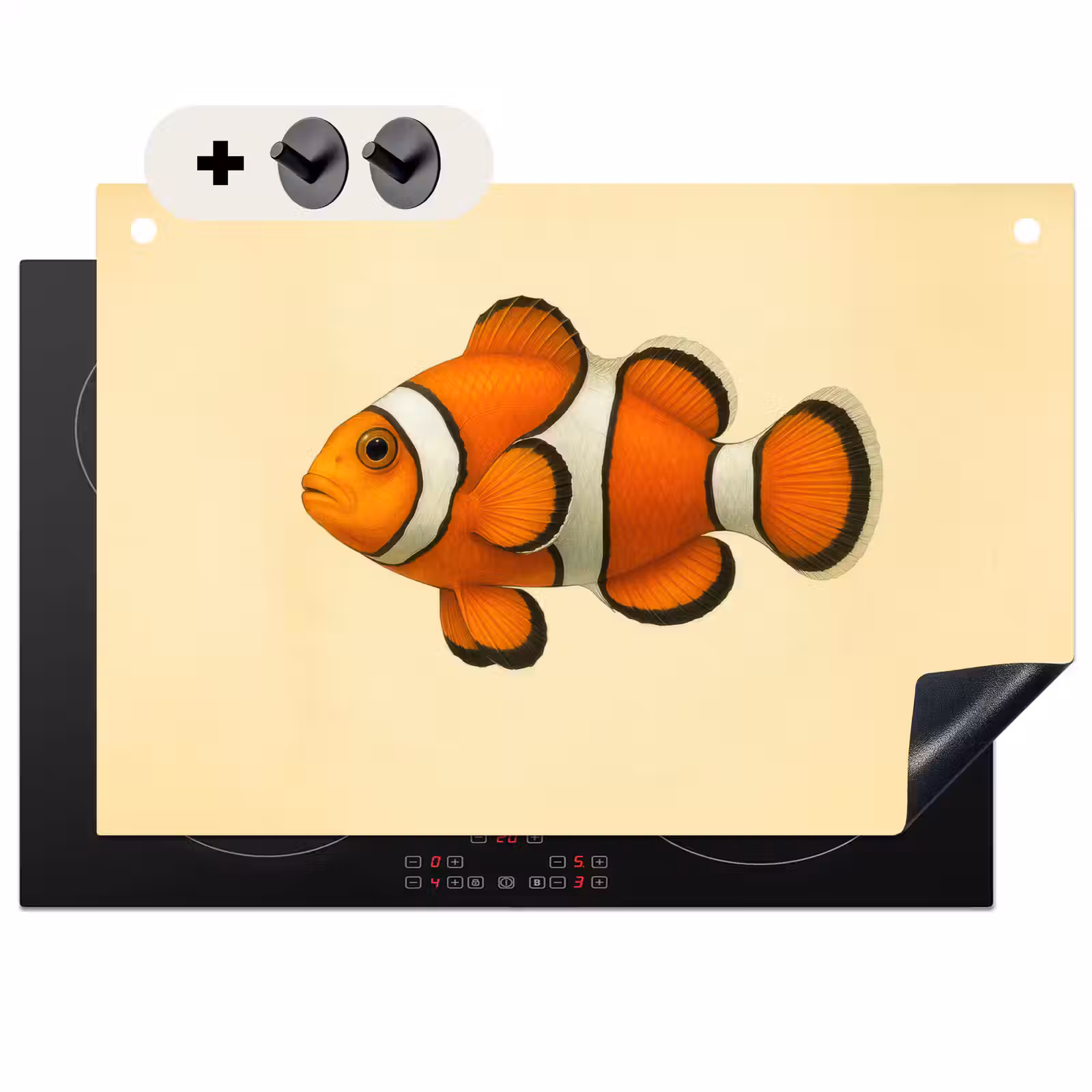 2-in-1 Herdabdeckplatte & Spritzschutz - Fisch - Orange - Streifen - Vis - Oranje - Strepen Inductie beschemer met haakjes klein
