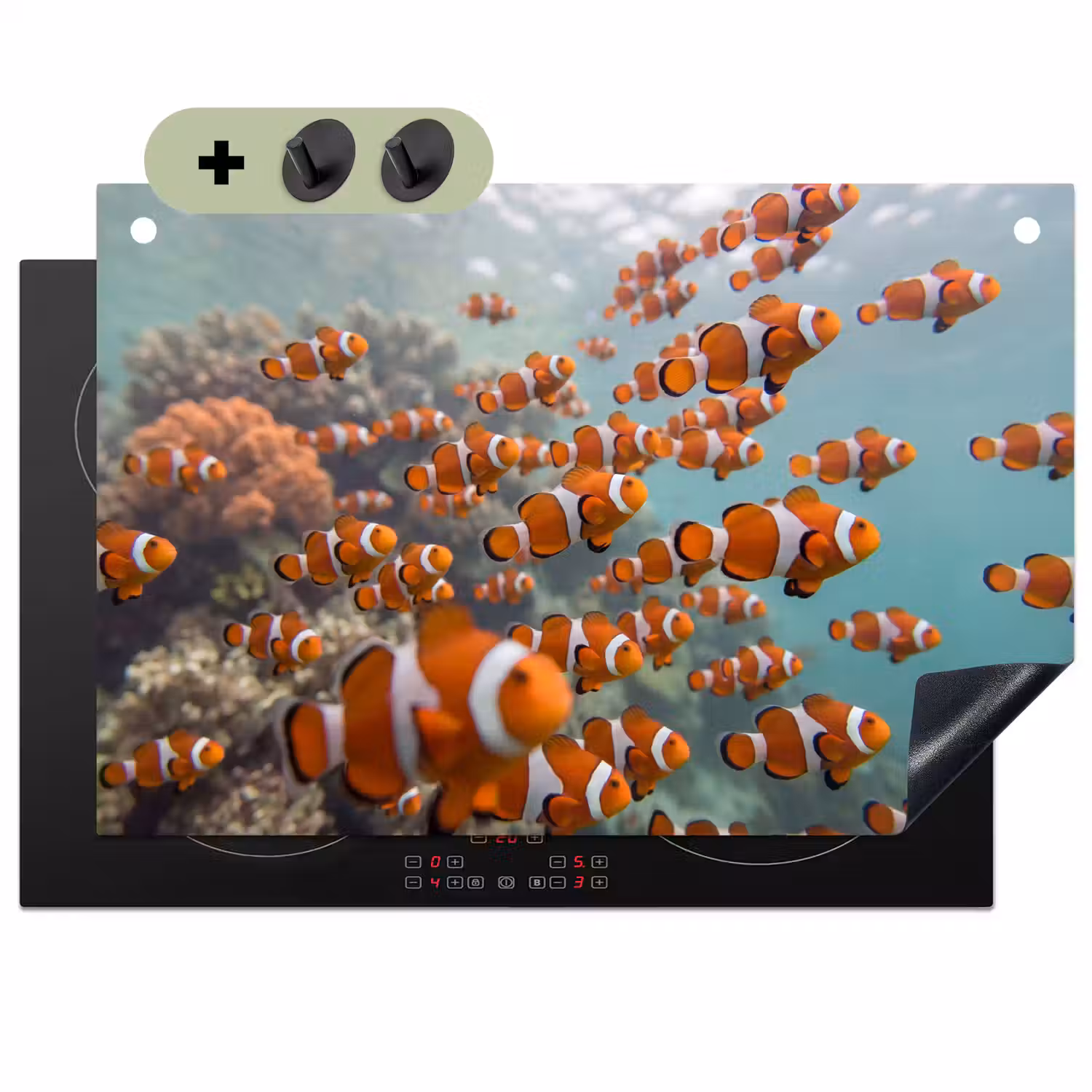 Vis - School - Onderwater - Dieren - Oranje Inductie beschemer met haakjes klein -3d