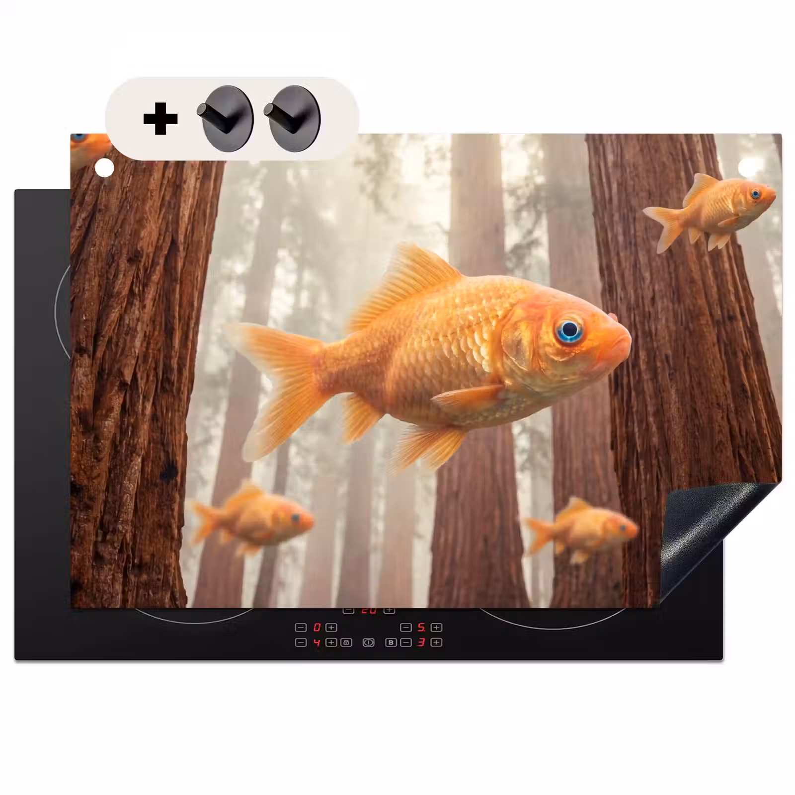 2-in-1 Herdabdeckplatte & Spritzschutz - Fisch – Wald – Fantasie - Vis - Bos - Fantasie Inductie beschemer met haakjes klein