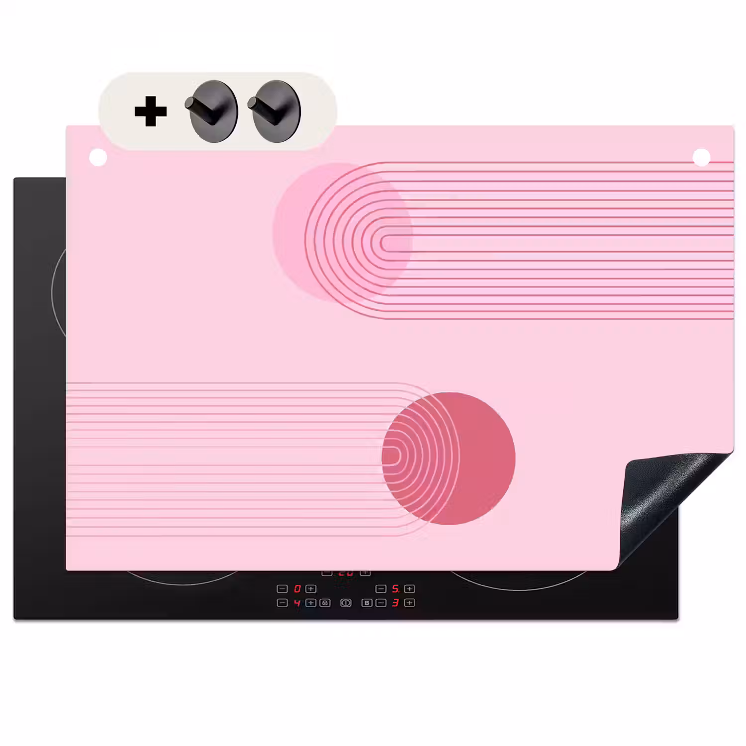 Vormen - Lijnen - Minimalistisch - Roze Inductie beschemer met haakjes klein -3d