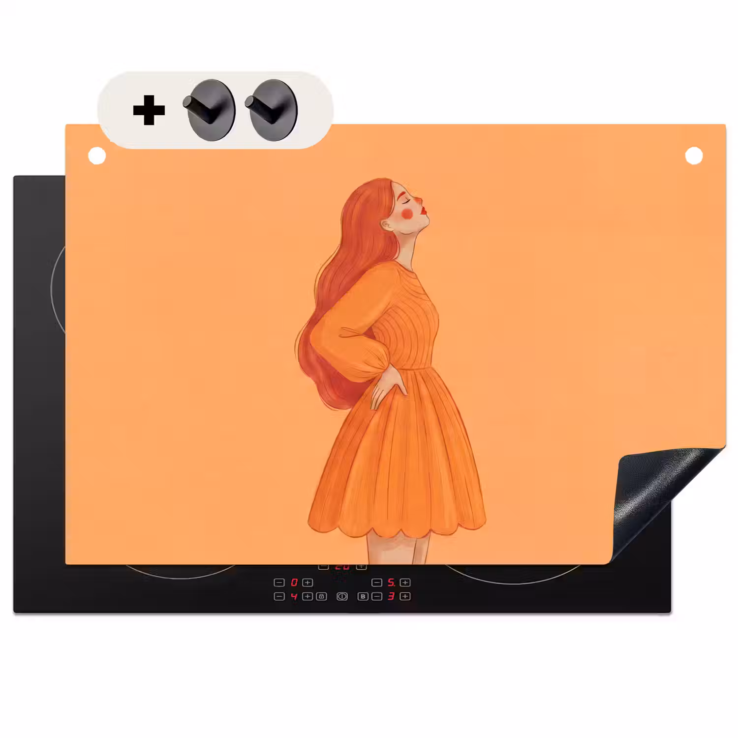 Vrouw - Profiel - Mensen - Modern - Oranje Inductie beschemer met haakjes klein -3d